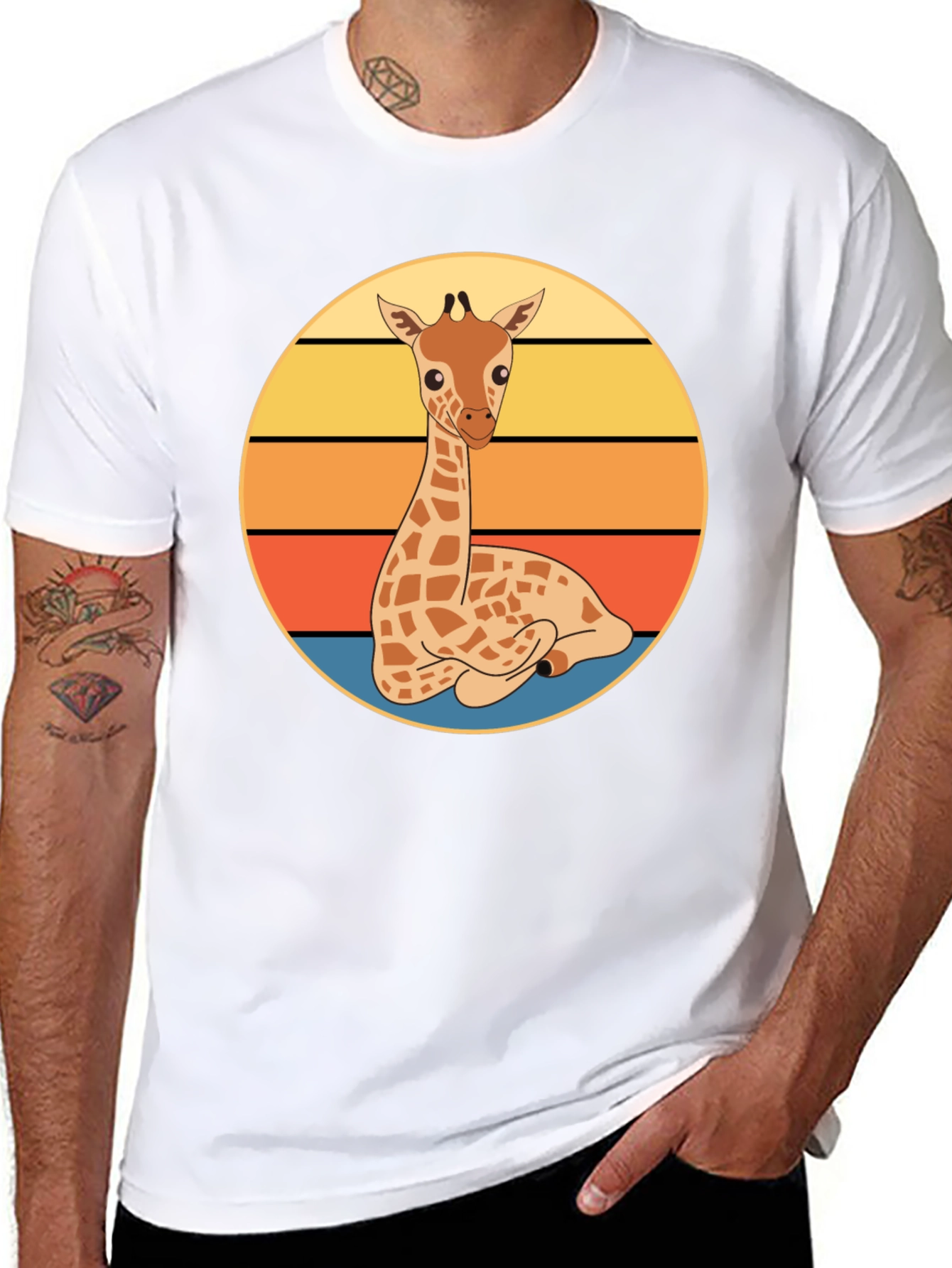 Giraffe Sunset Graphic Tee - Cute Cartoon Design