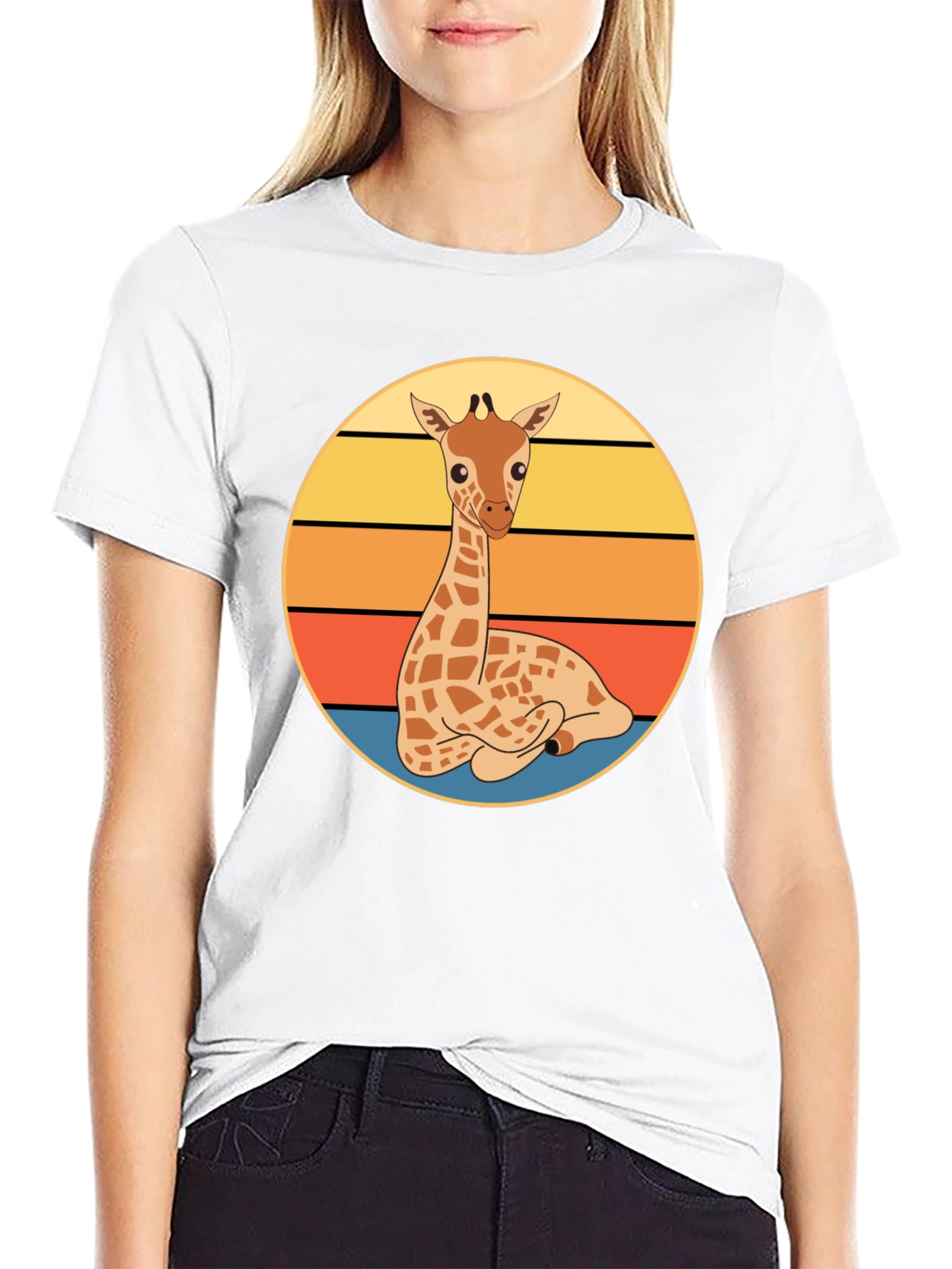 Giraffe Sunset Graphic Tee - Cute Cartoon Design
