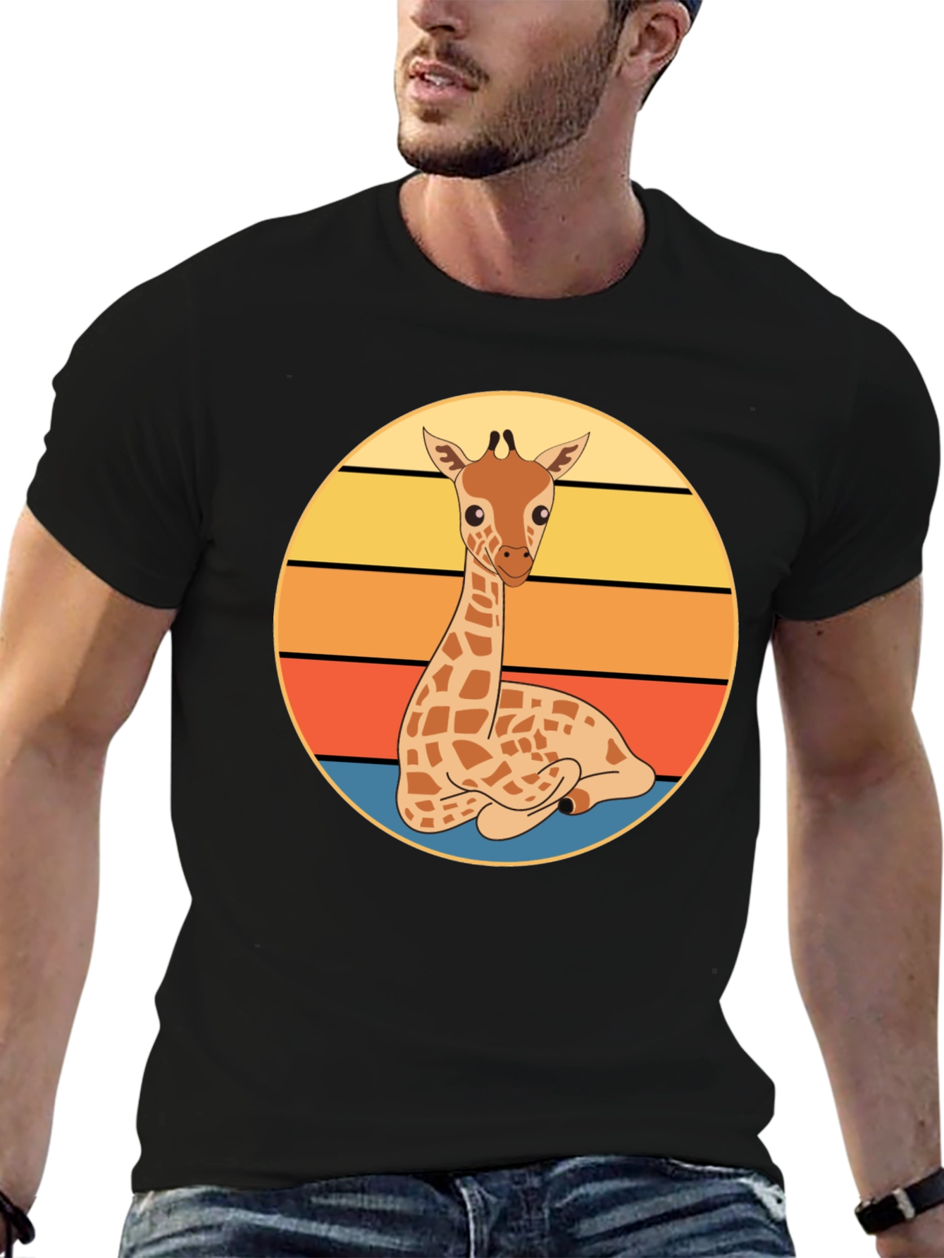 Giraffe Sunset Graphic Tee - Cute Cartoon Design