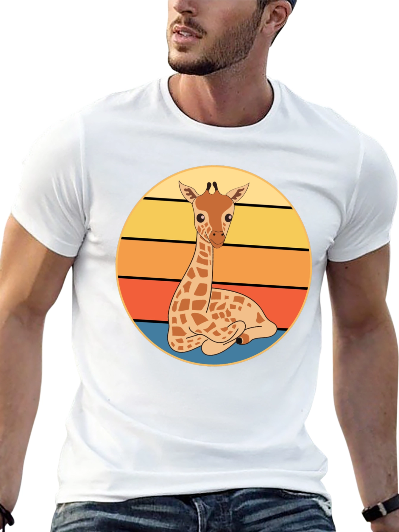 Giraffe Sunset Graphic Tee - Cute Cartoon Design