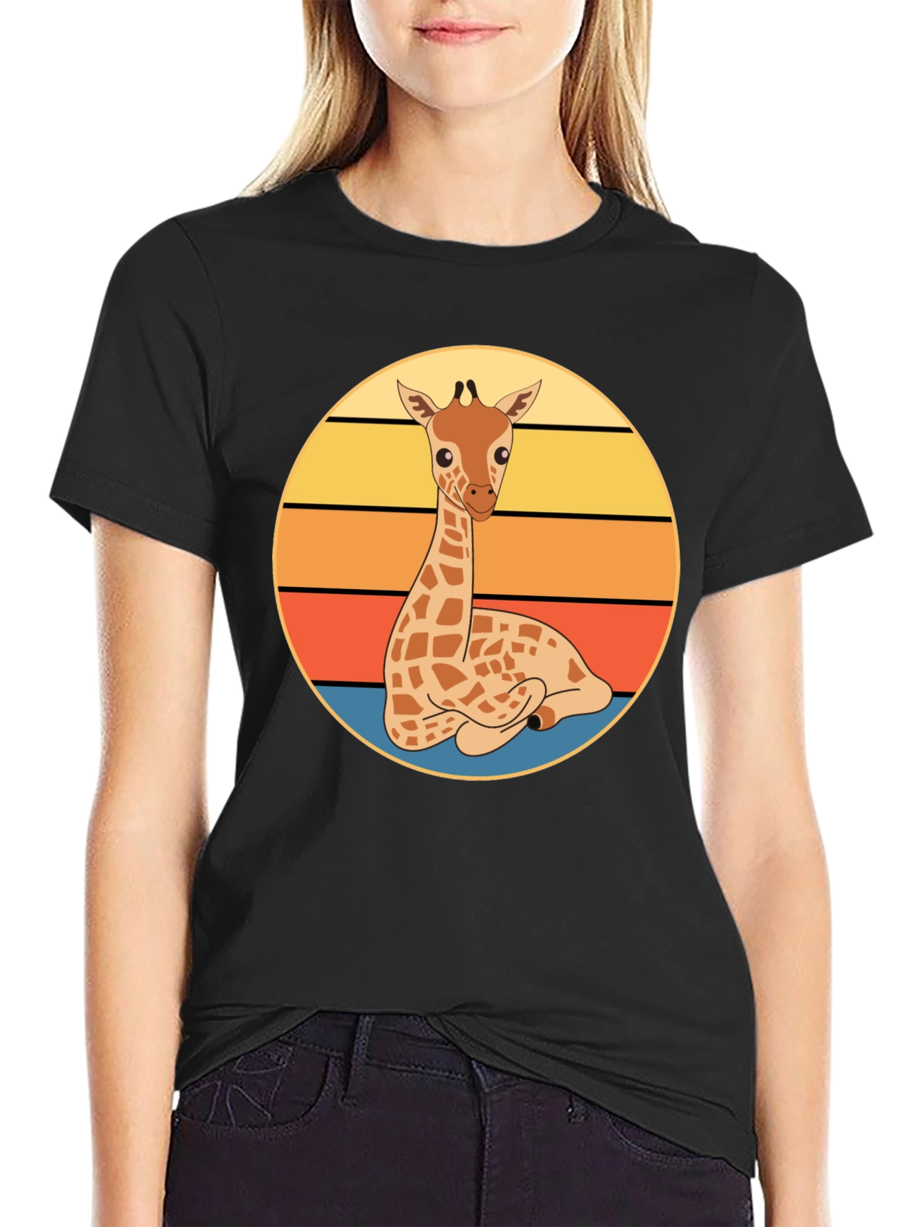 Giraffe Sunset Graphic Tee - Cute Cartoon Design