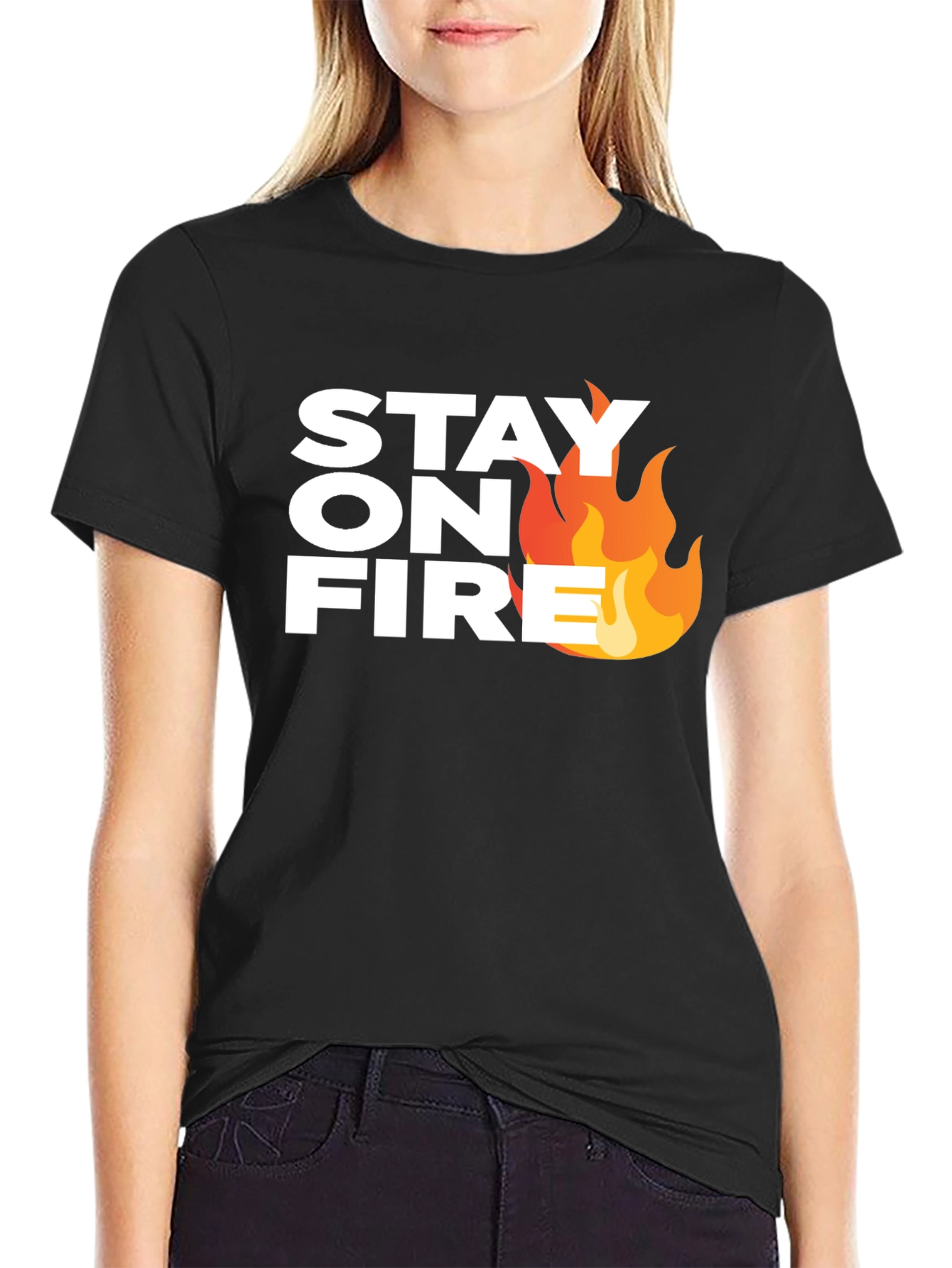 Stay On Fire Graphic Tee - Black Casual T-Shirt