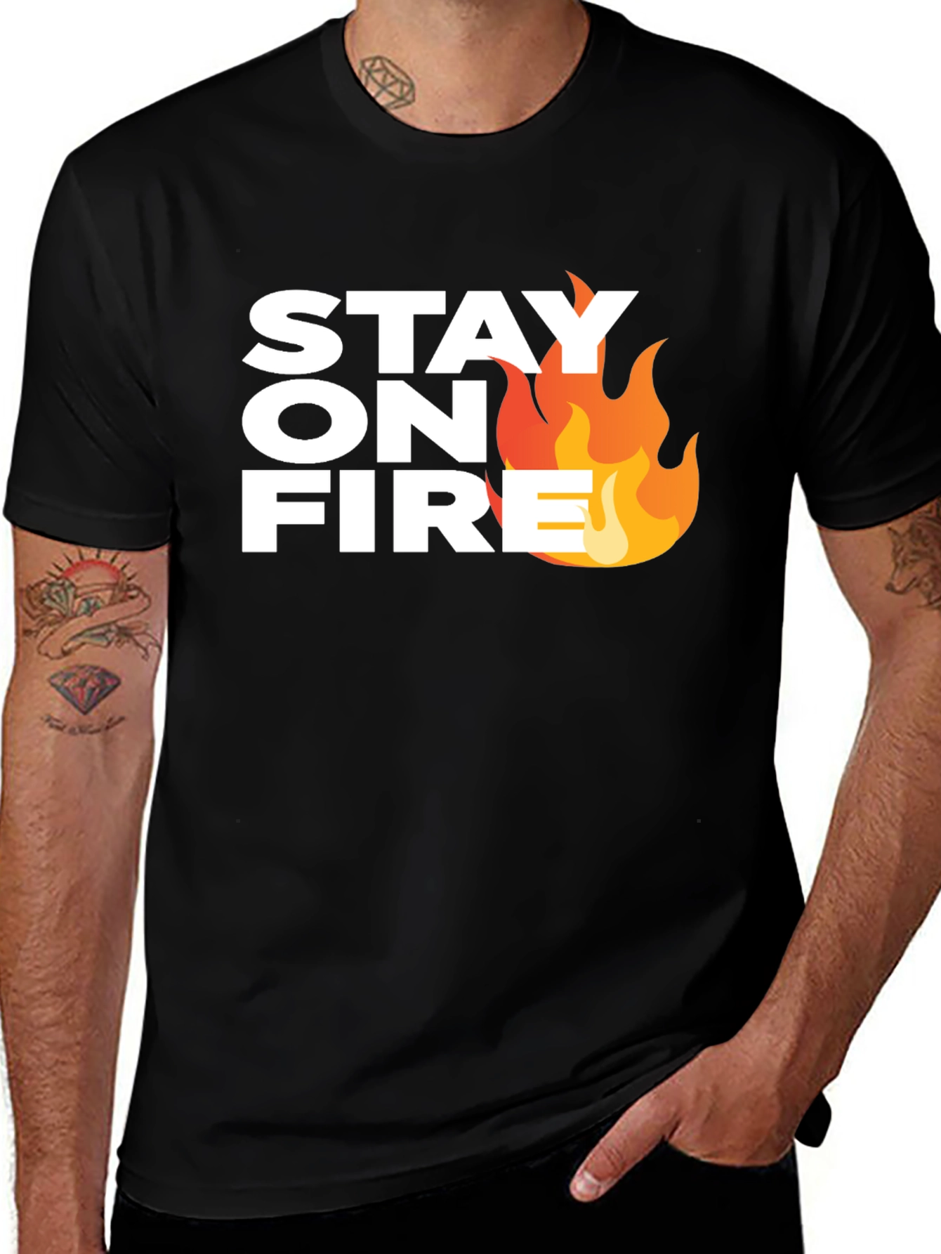 Stay On Fire Graphic Tee - Black Casual T-Shirt
