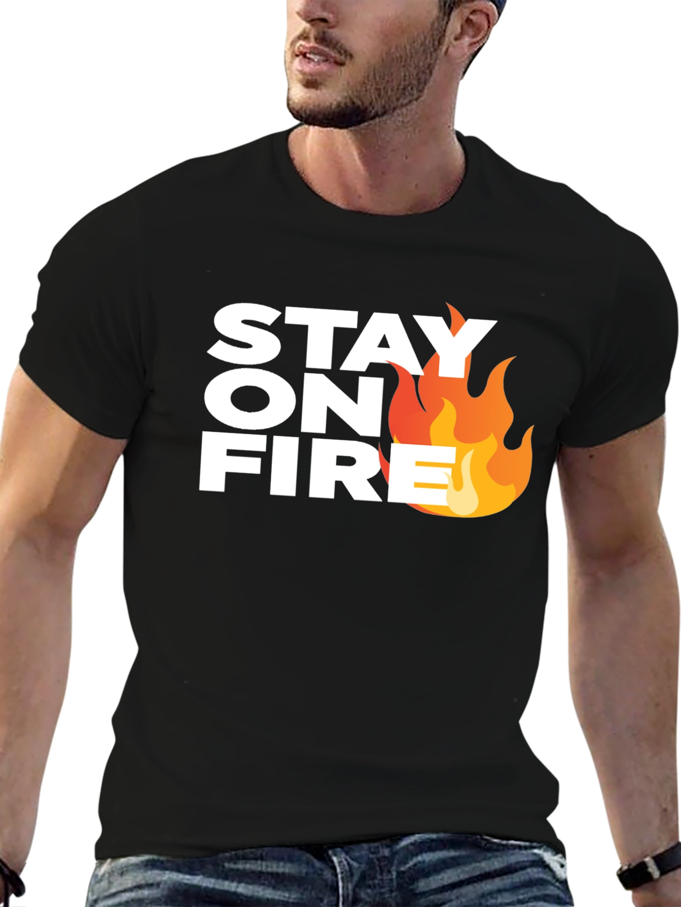Stay On Fire Graphic Tee - Black Casual T-Shirt
