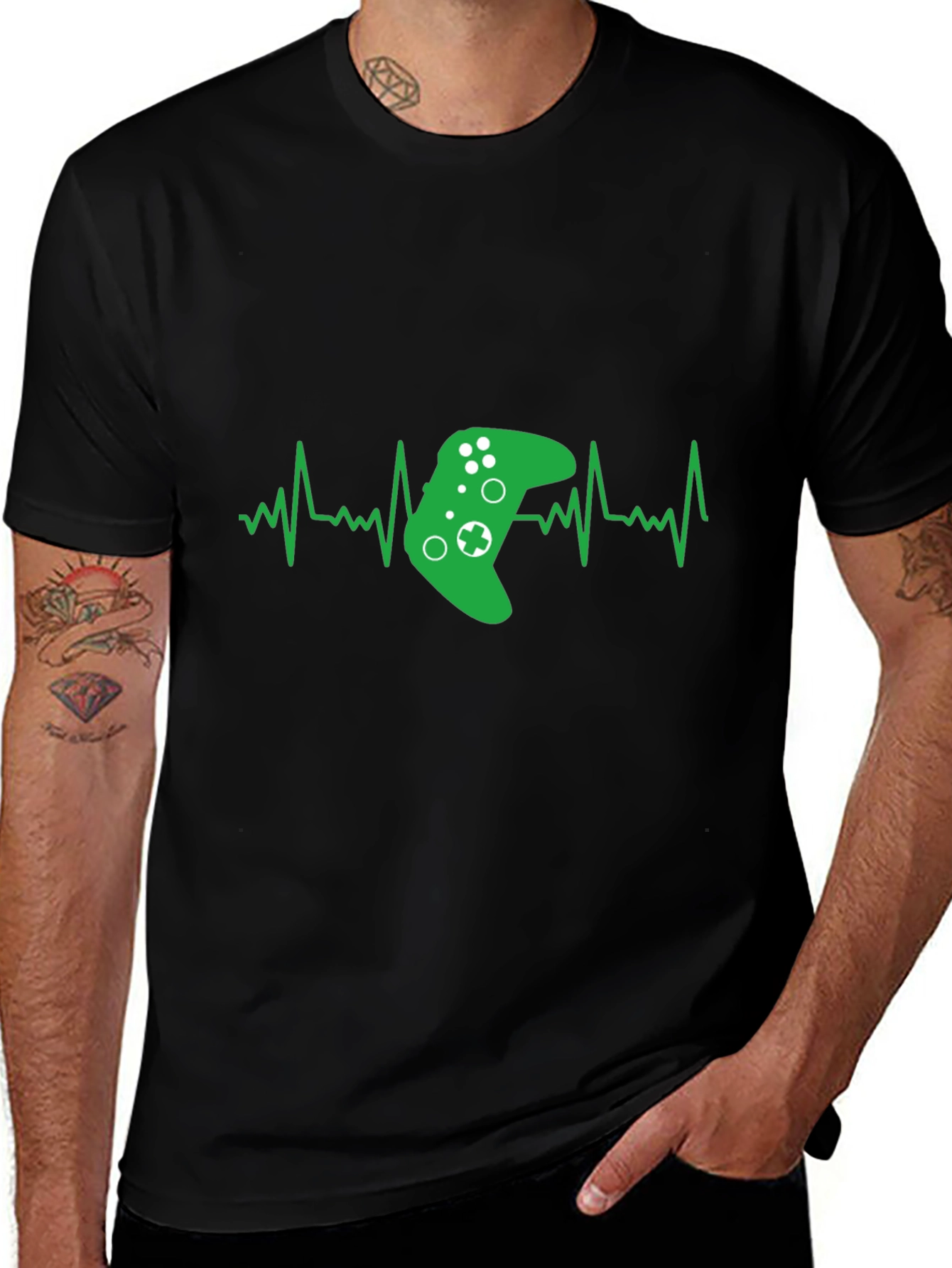 Gamer Heartbeat T-Shirt - Black Cotton Gaming Tee