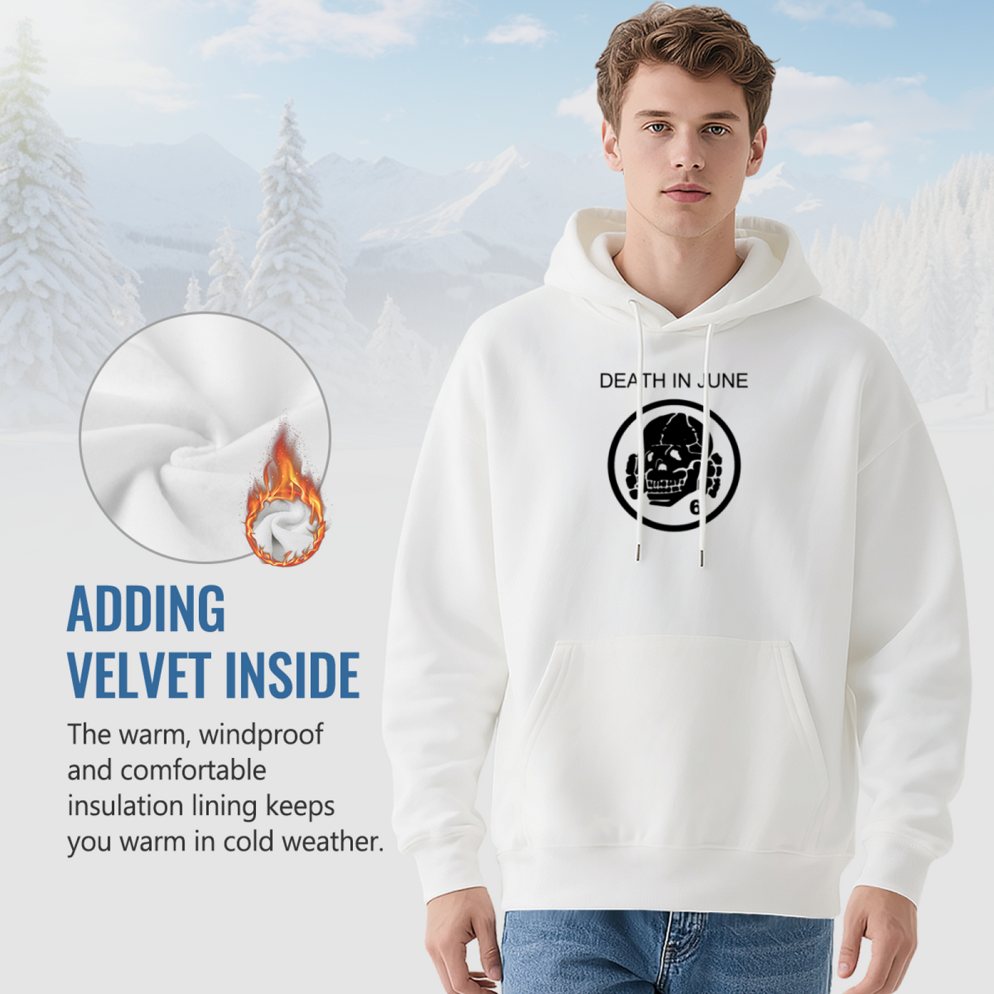 Death In June Skull Logo White Hoodie, Soft Gothic Daily Top