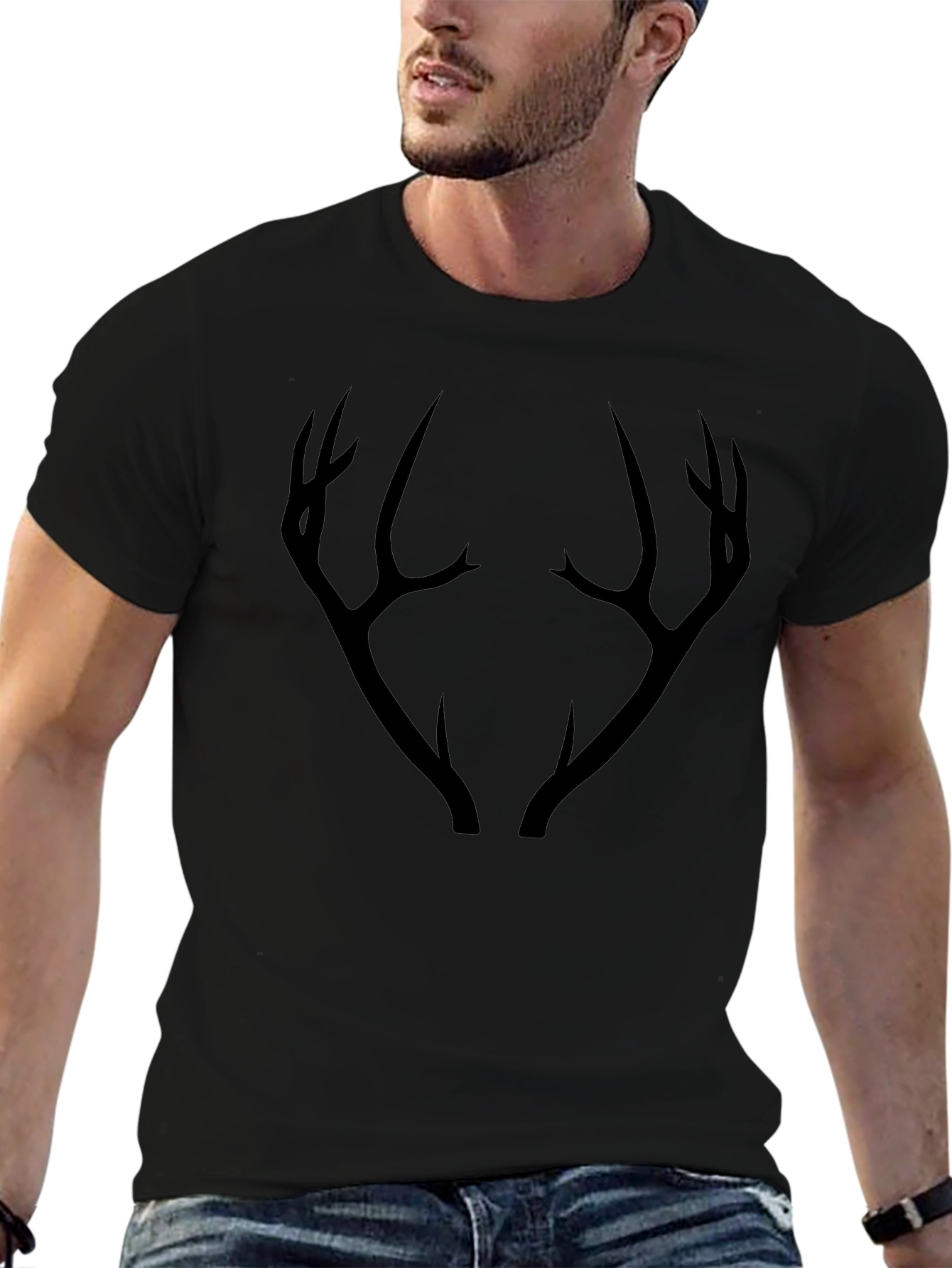 Mens Black T-Shirt with Antler Graphic