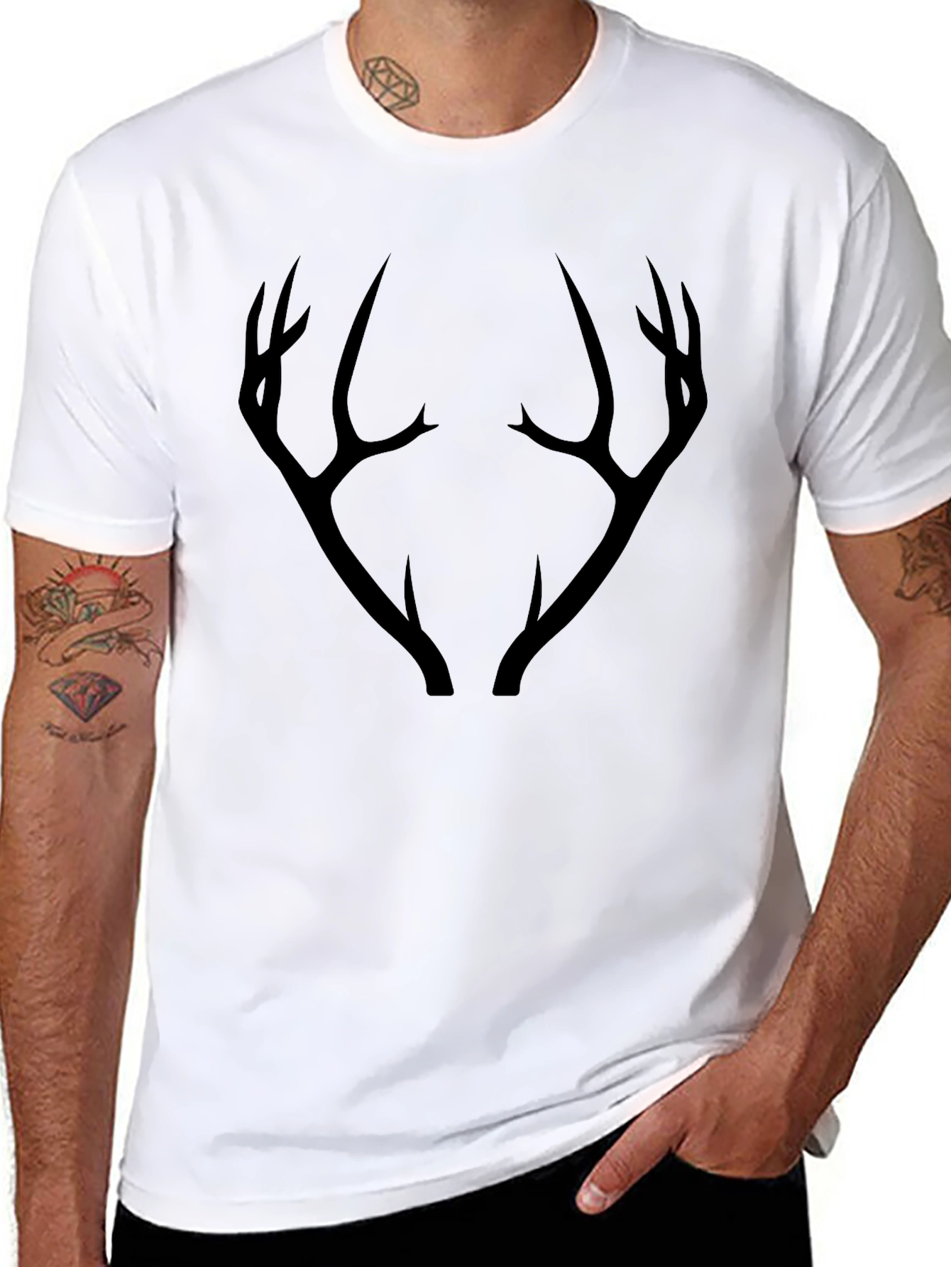 Mens Black T-Shirt with Antler Graphic