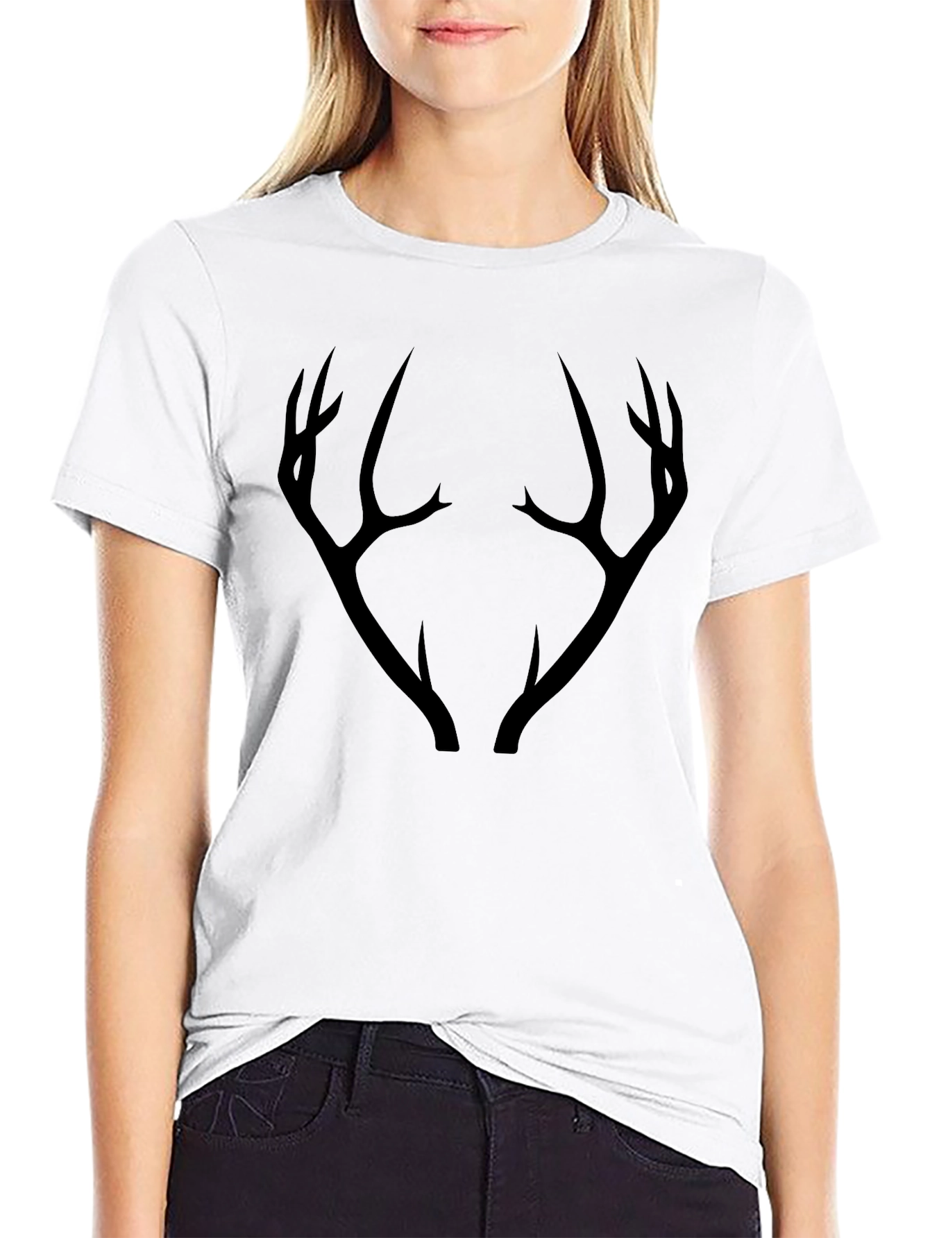 Mens Black T-Shirt with Antler Graphic