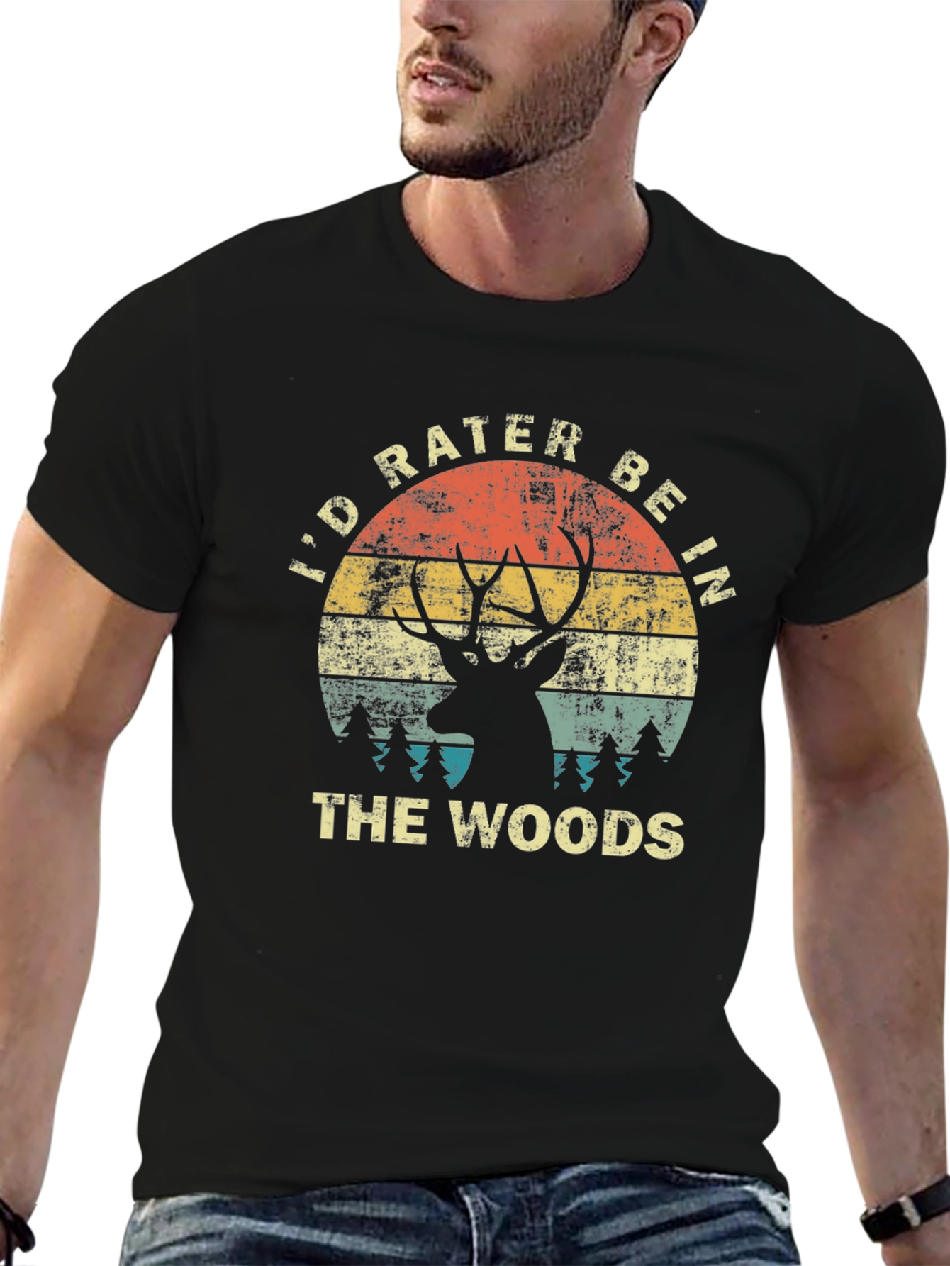 Id Rather Be In The Woods Black T-Shirt