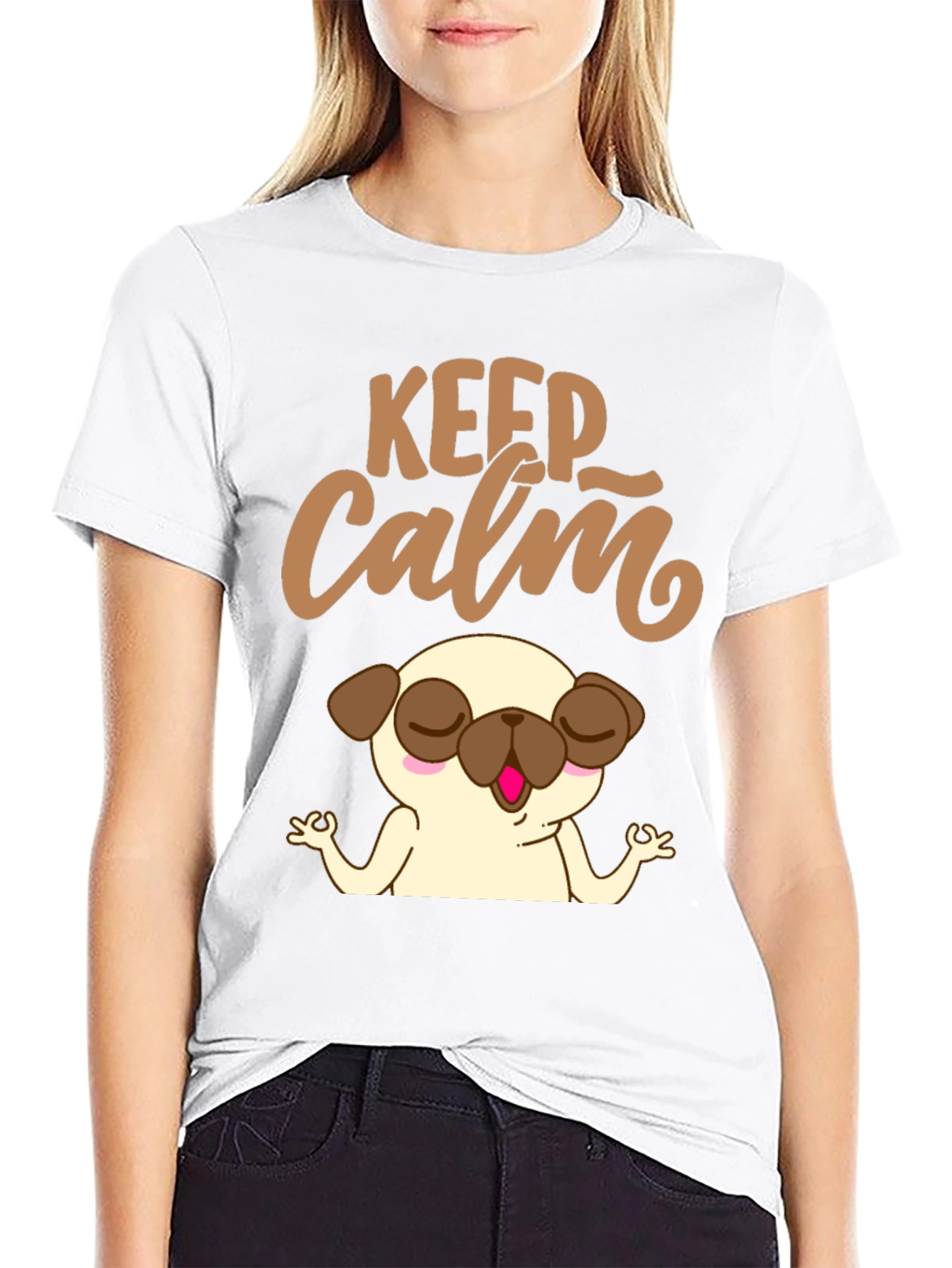 Keep Calm Pug Yoga T-Shirt - Relax & Meditate!