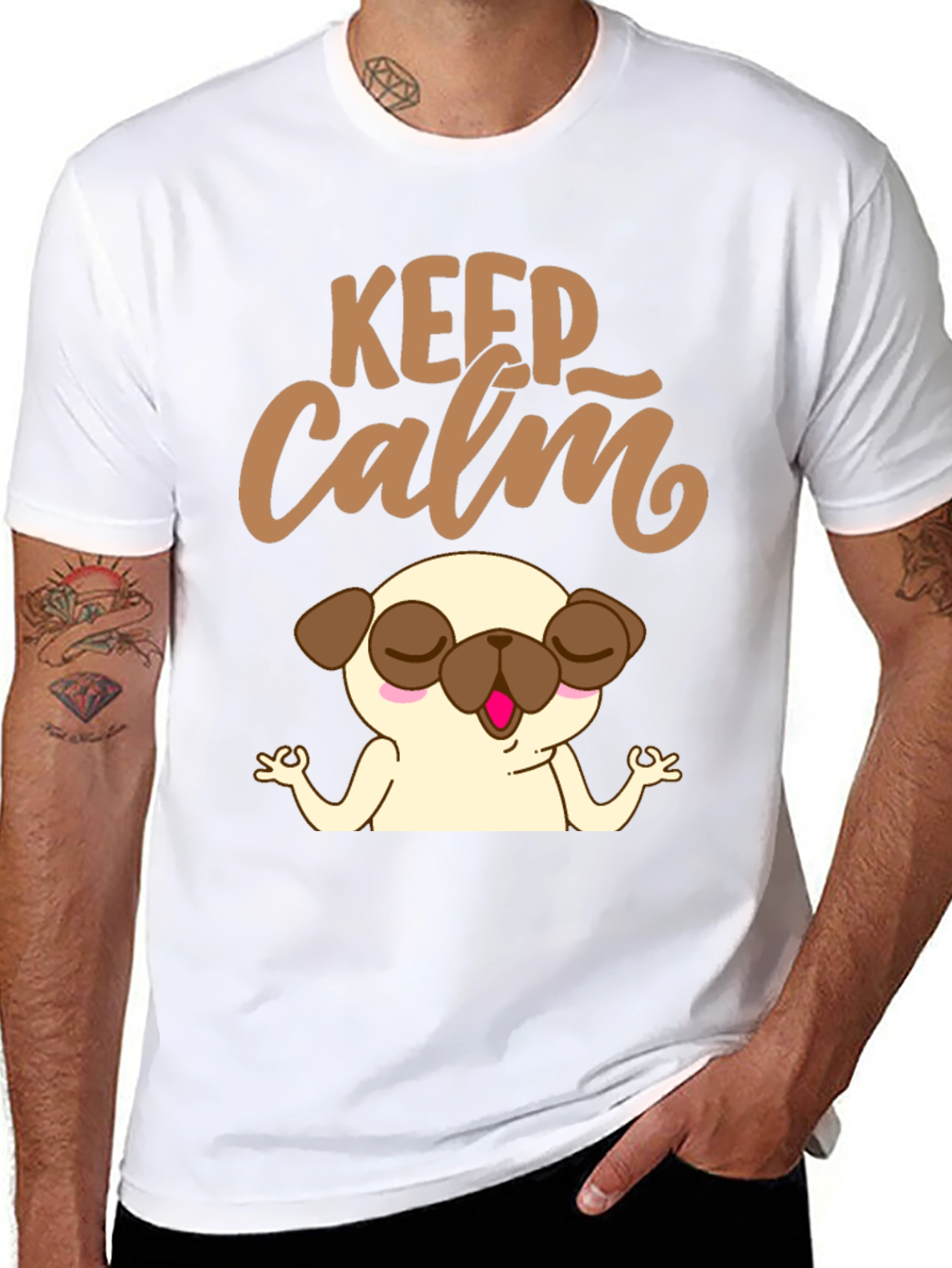 Keep Calm Pug Yoga T-Shirt - Relax & Meditate!