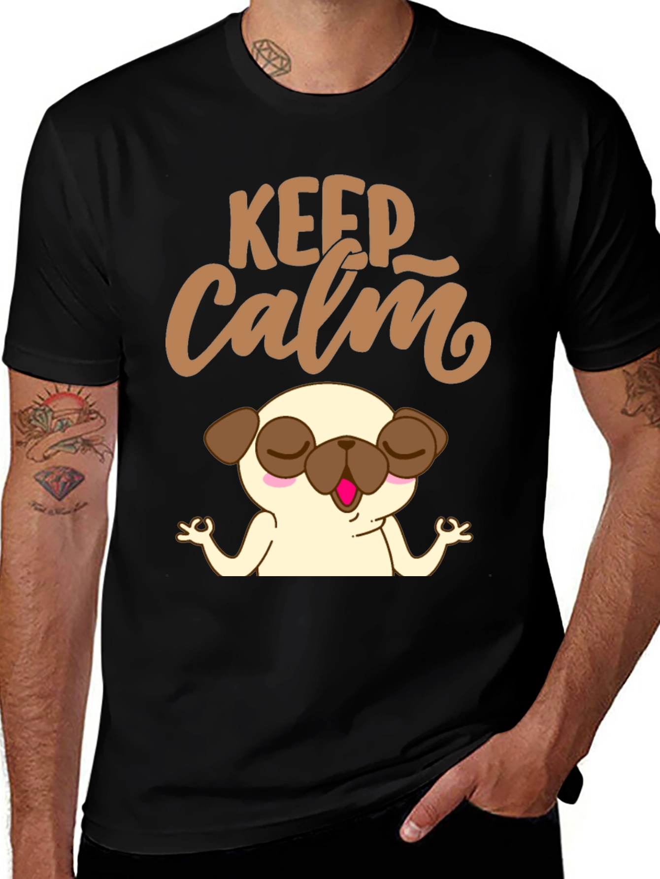 Keep Calm Pug Yoga T-Shirt - Relax & Meditate!