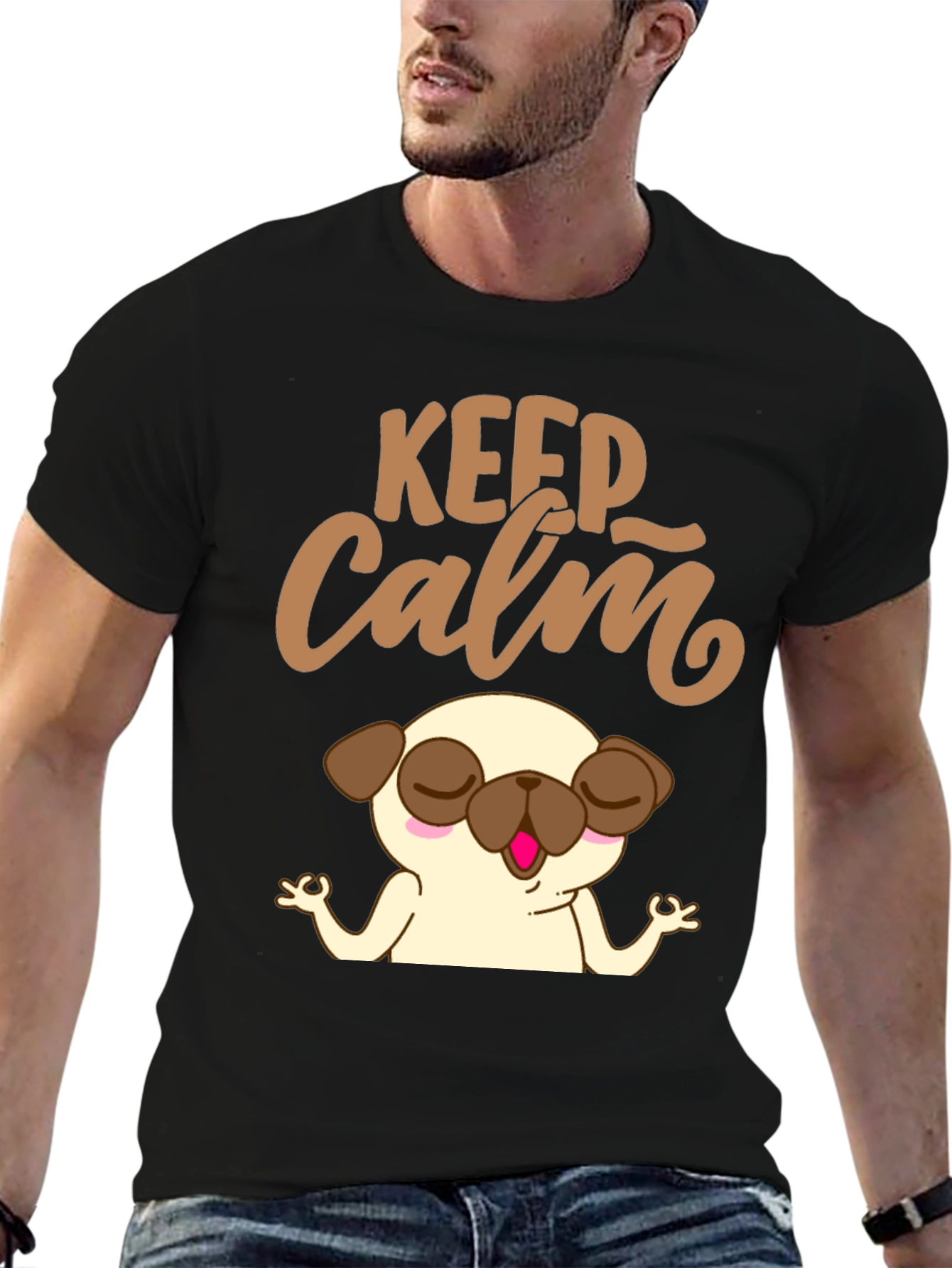 Keep Calm Pug Yoga T-Shirt - Relax & Meditate!