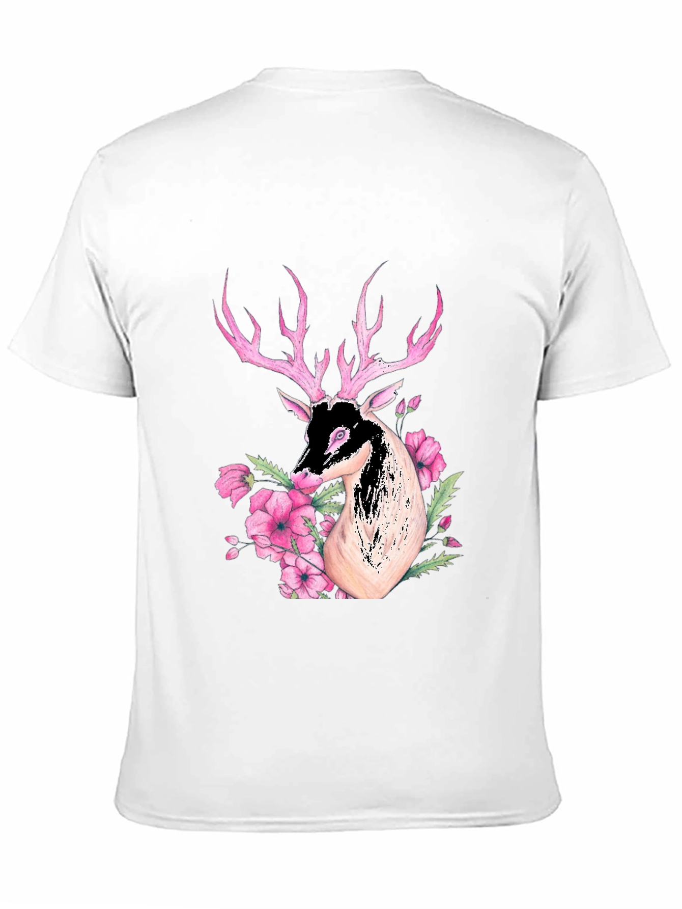 Deer Floral Graphic Black T-Shirt
