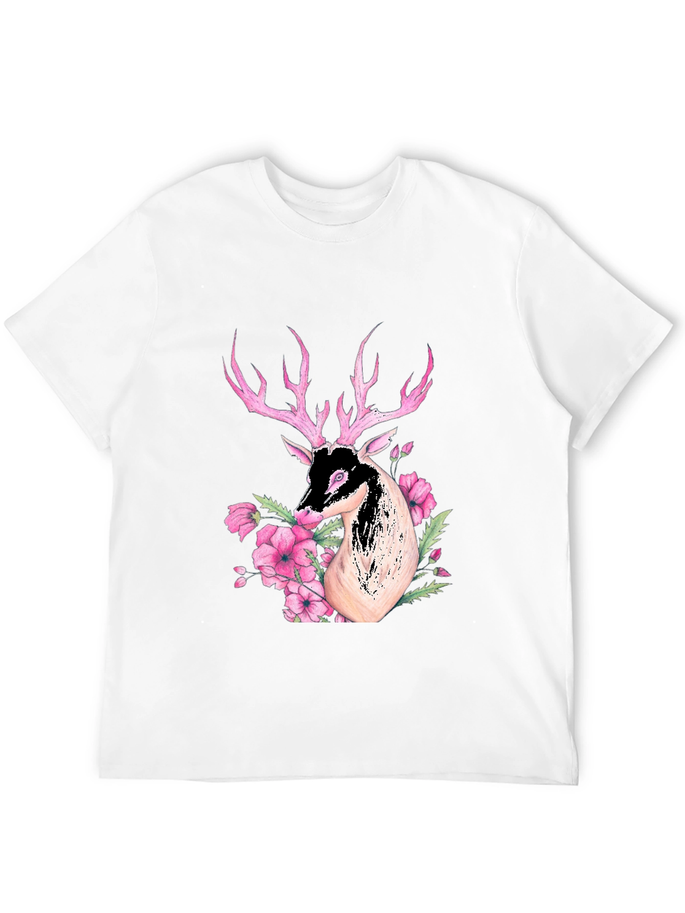 Deer Floral Graphic Black T-Shirt