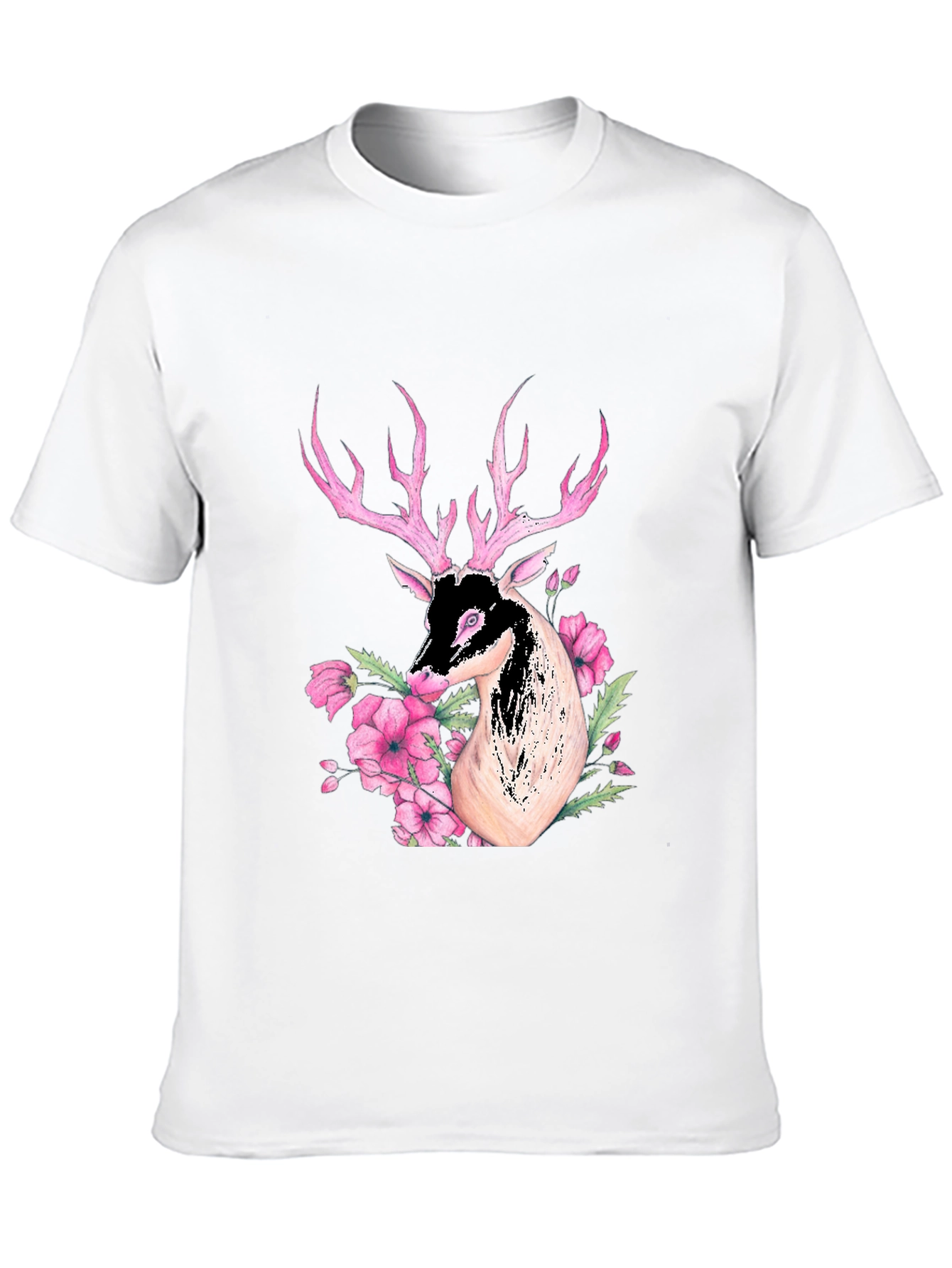 Deer Floral Graphic Black T-Shirt