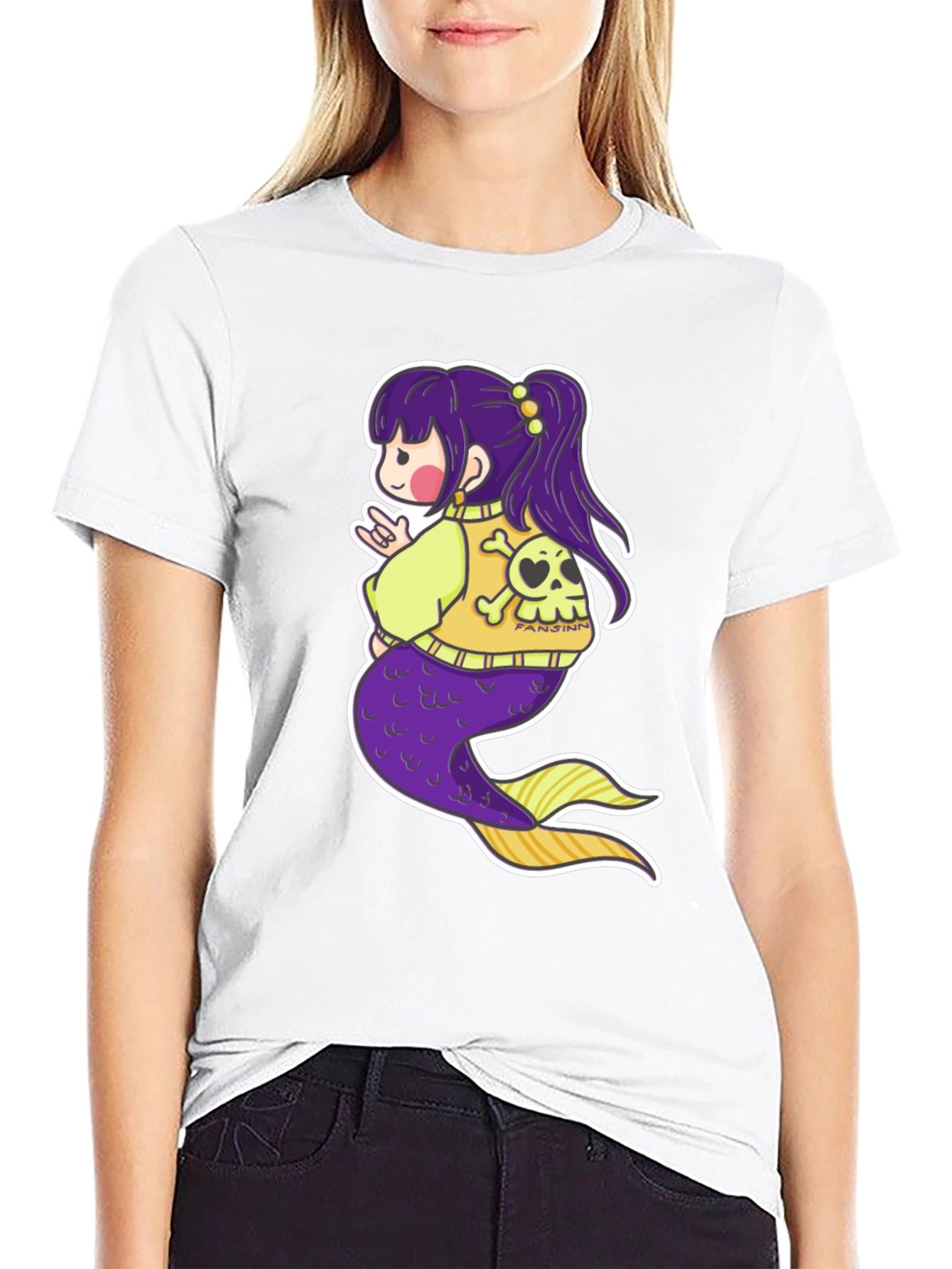 Mermaid Anime Graphic Black T-Shirt