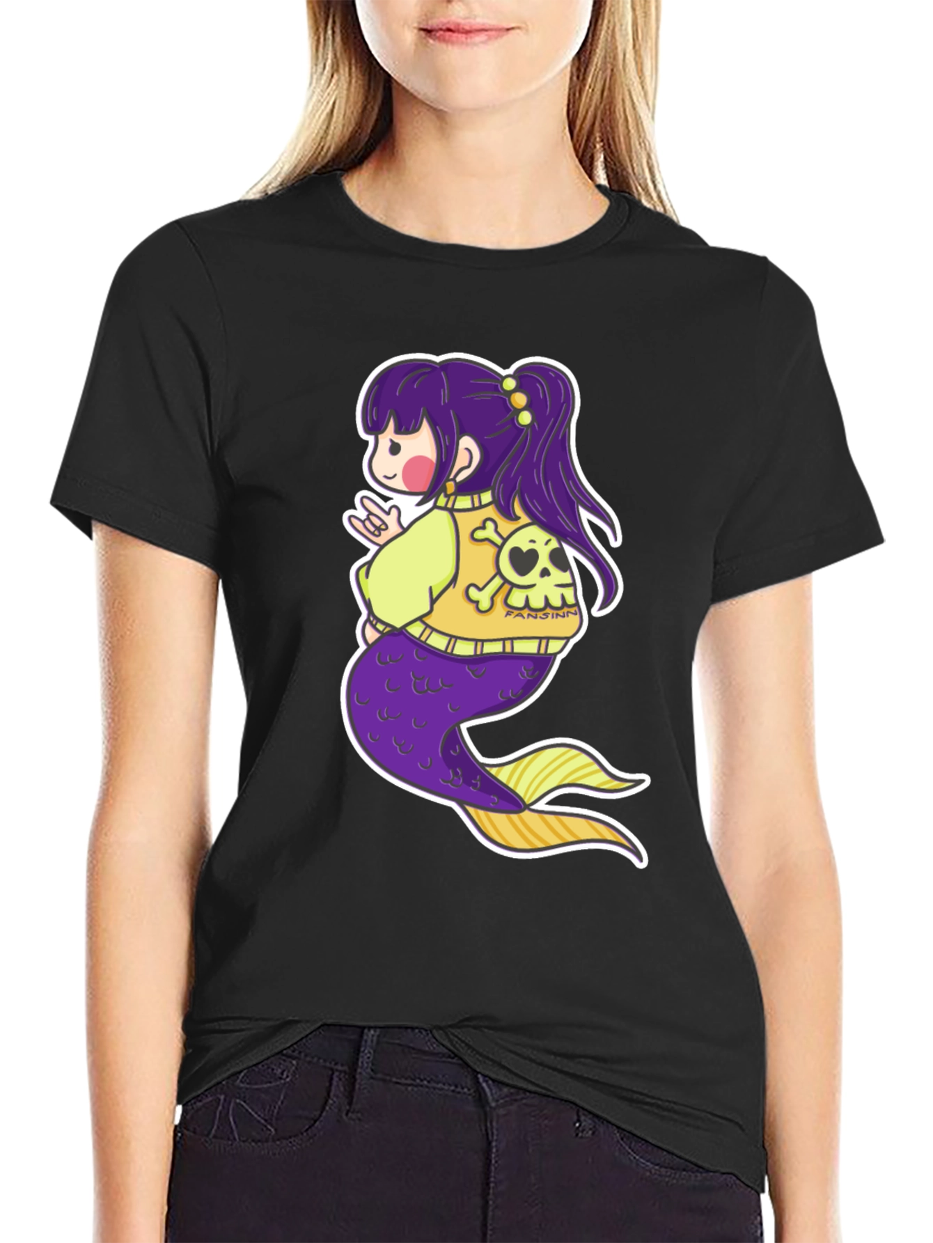 Mermaid Anime Graphic Black T-Shirt