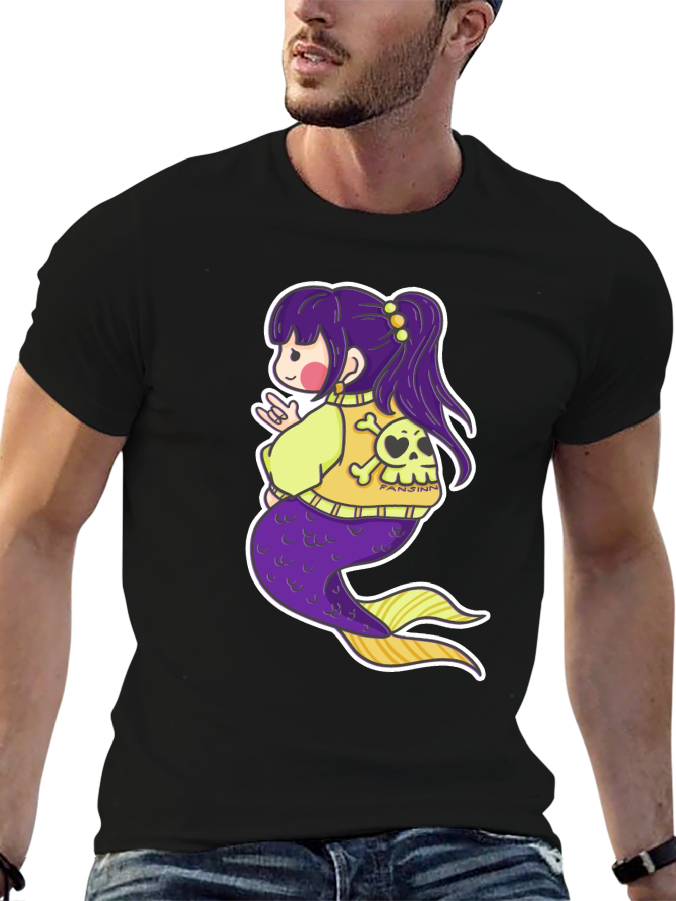 Mermaid Anime Graphic Black T-Shirt