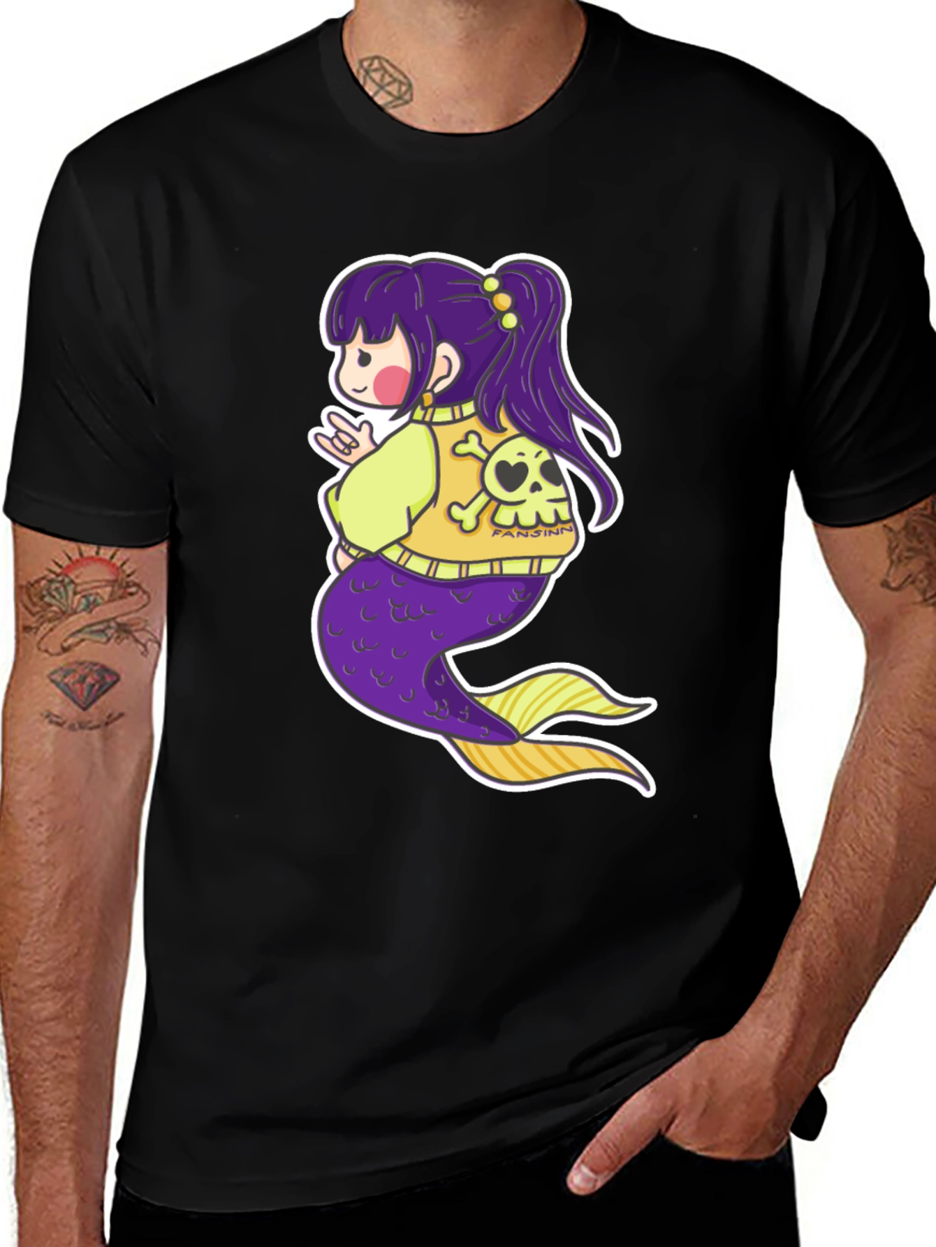 Mermaid Anime Graphic Black T-Shirt