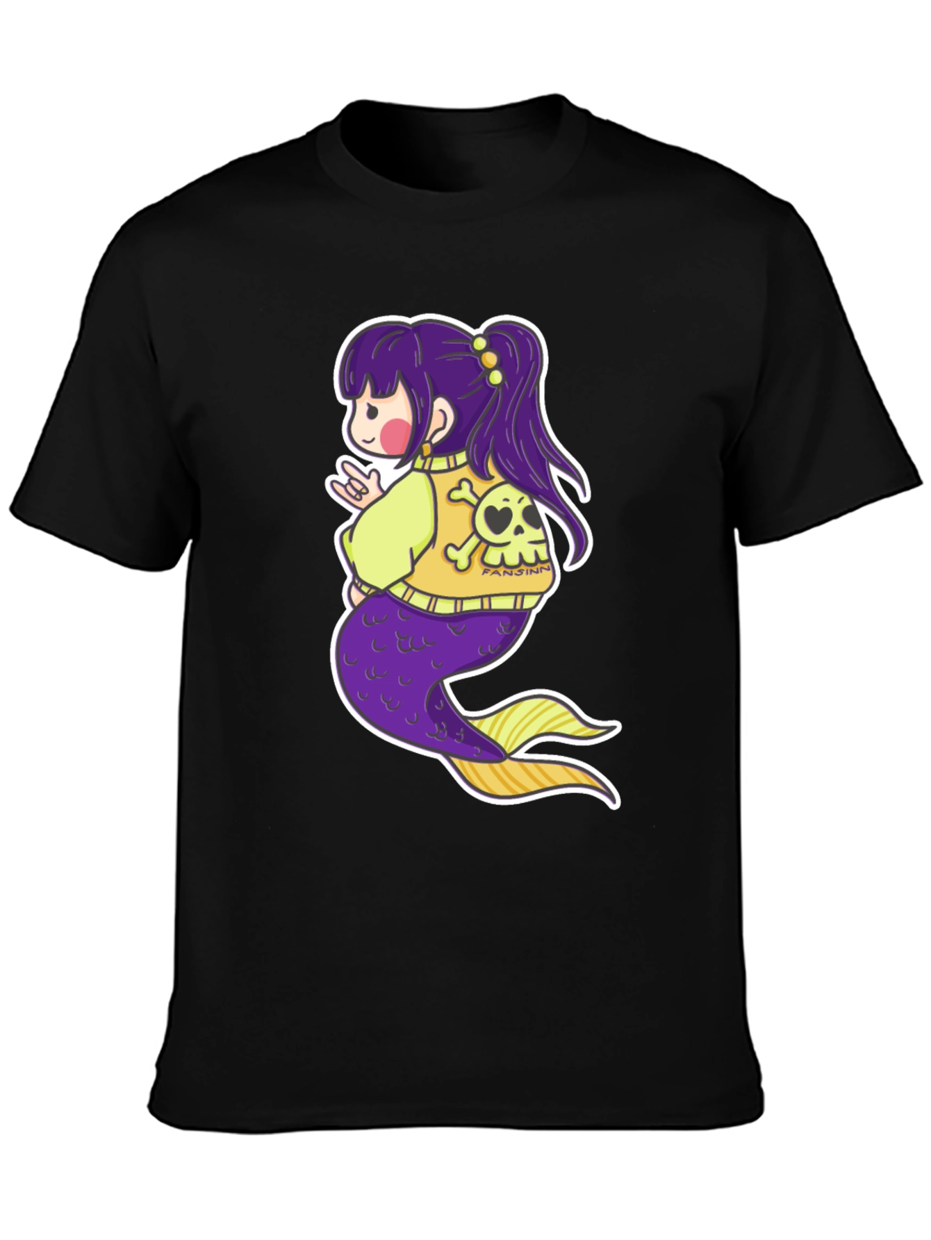 Mermaid Anime Graphic Black T-Shirt