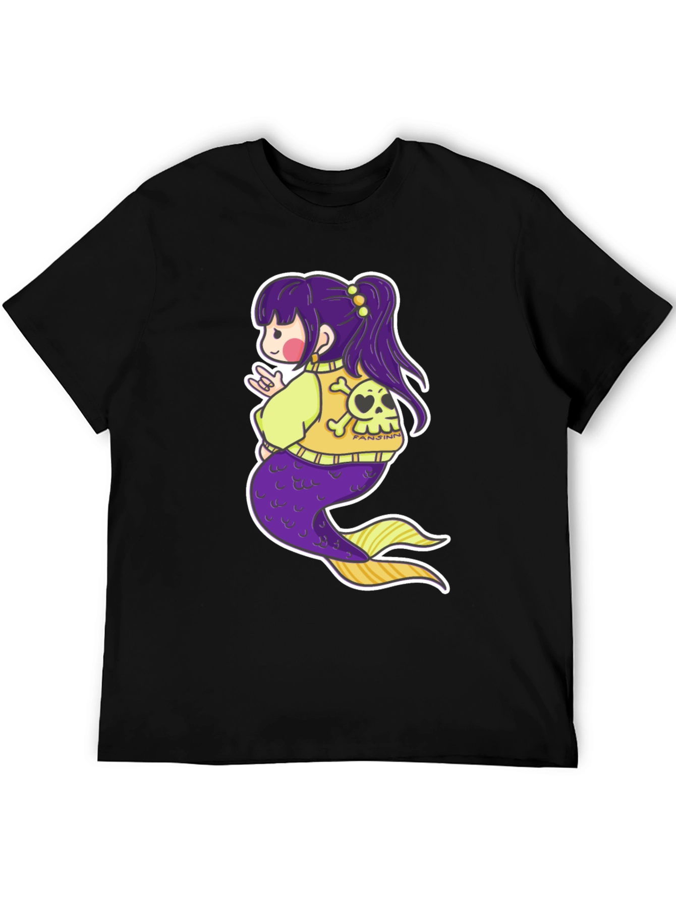 Mermaid Anime Graphic Black T-Shirt