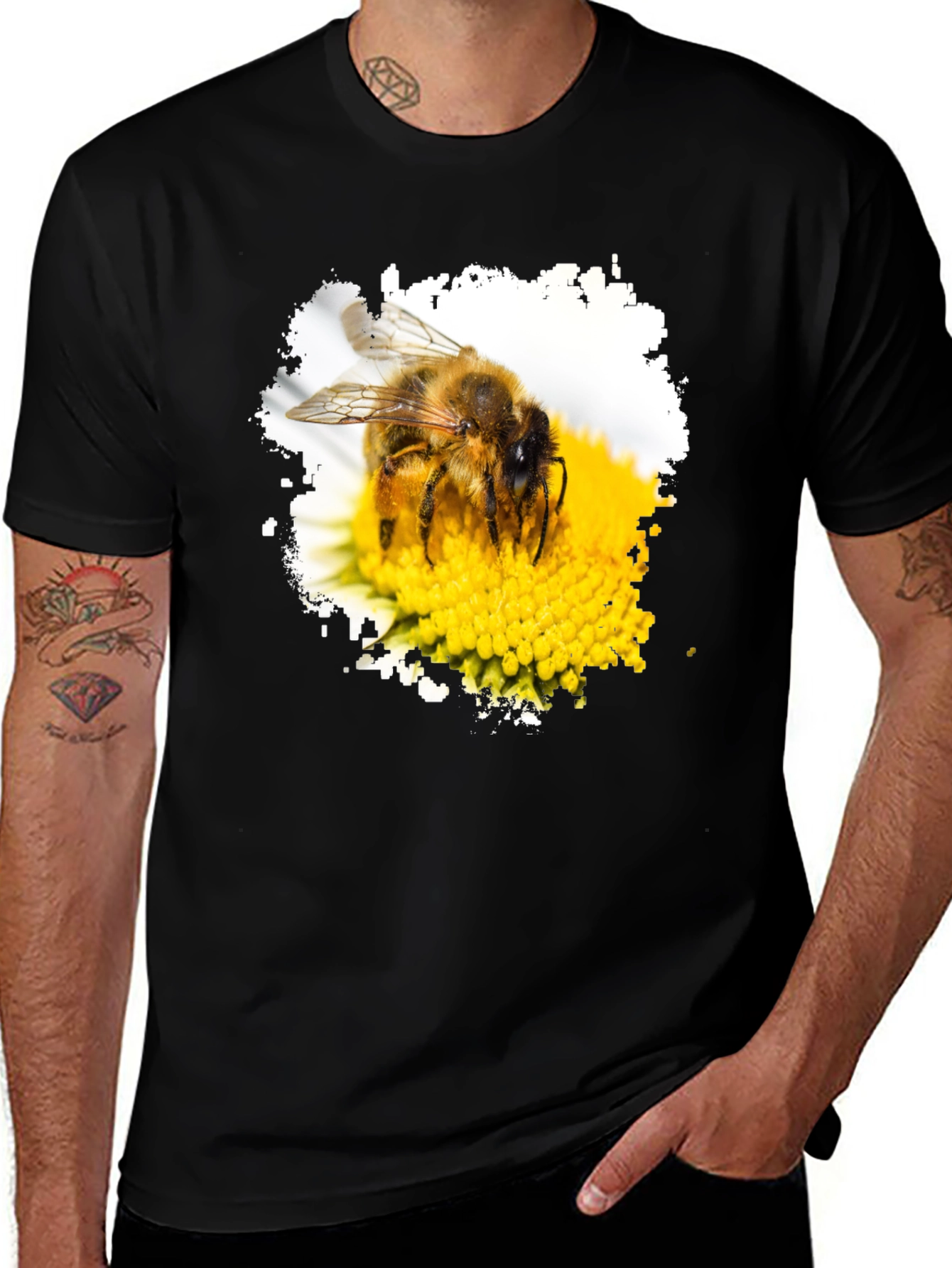 Bee on Flower Graphic Black T-Shirt