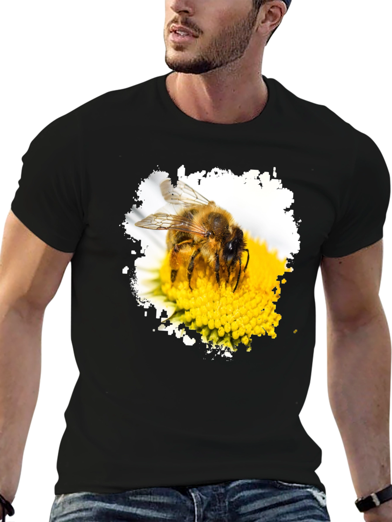 Bee on Flower Graphic Black T-Shirt