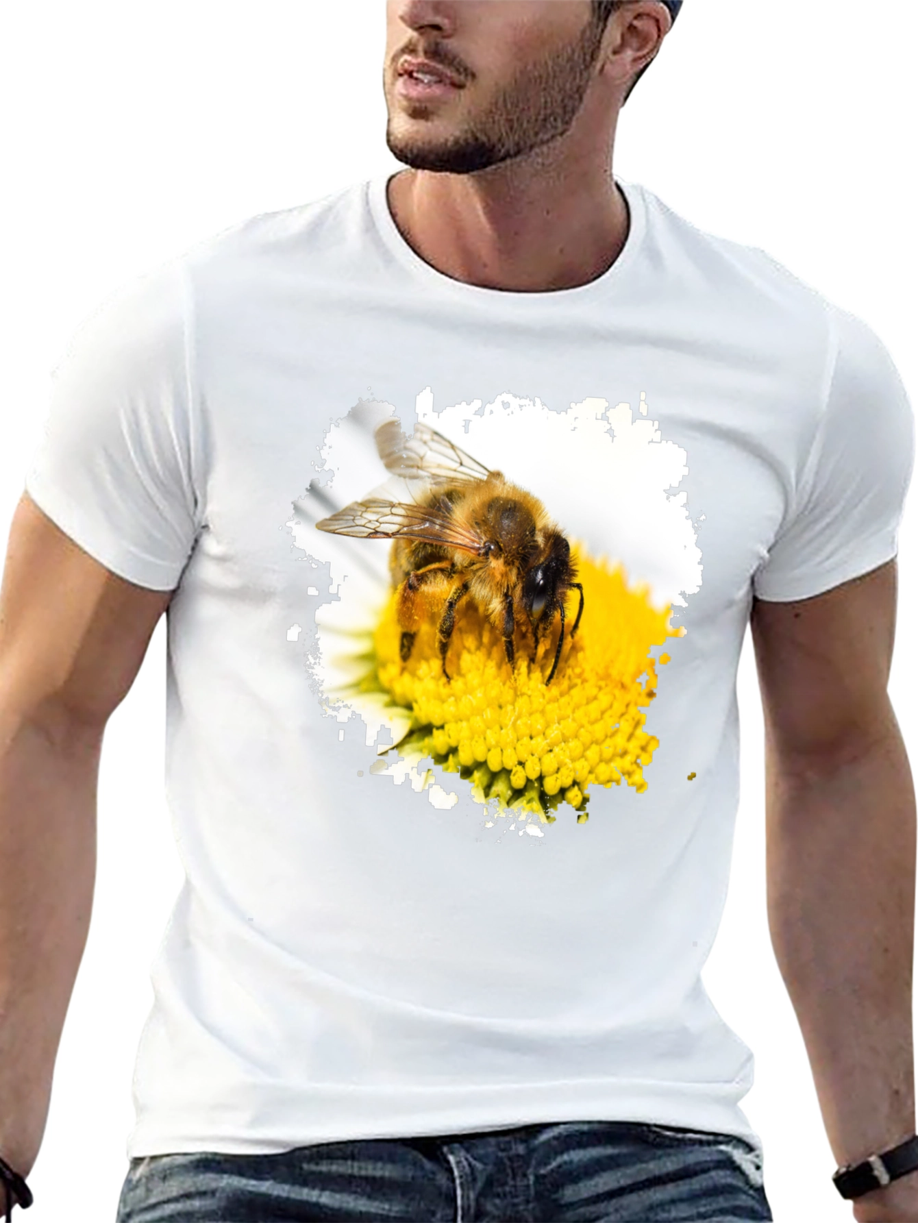 Bee on Flower Graphic Black T-Shirt