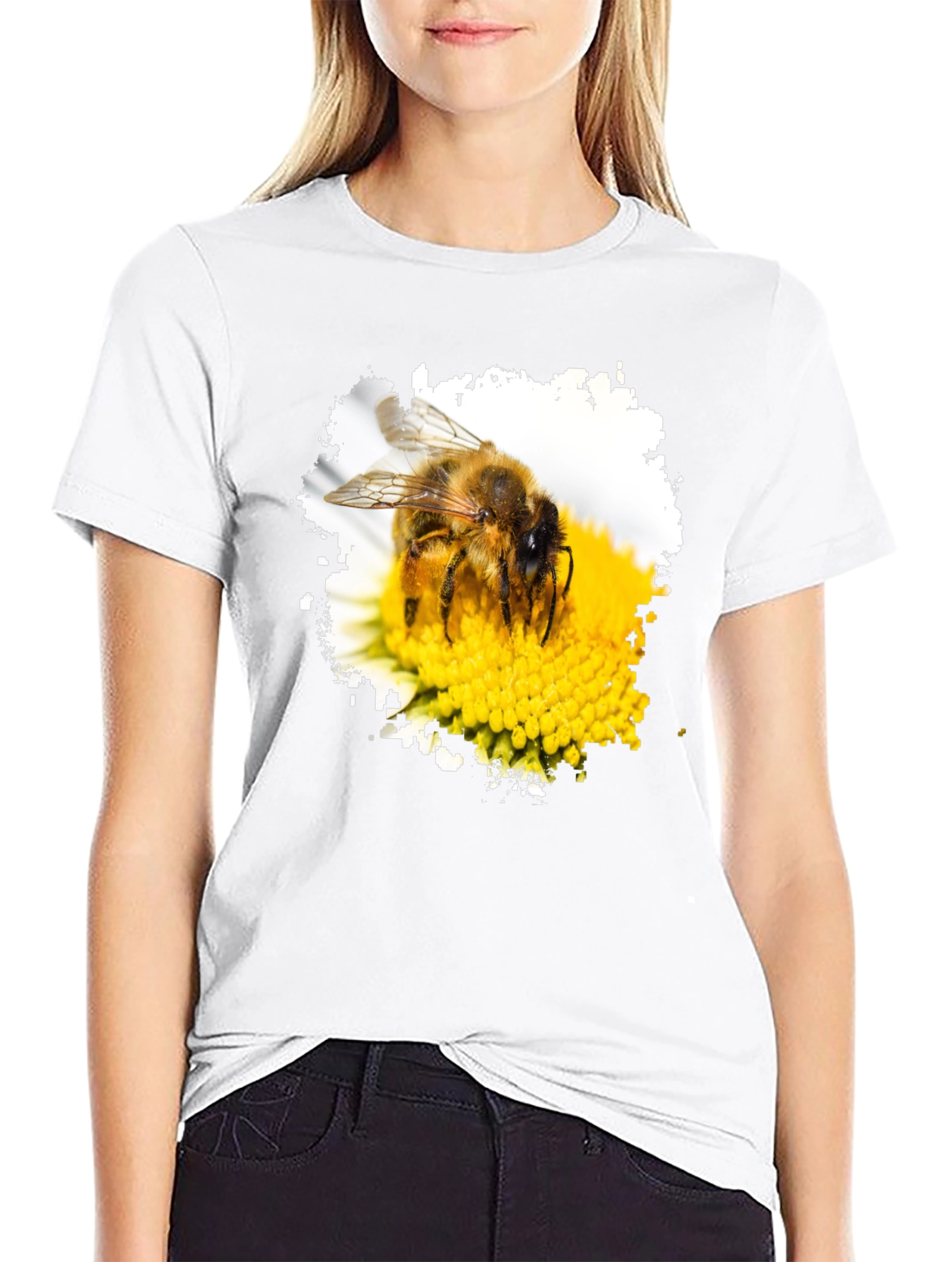 Bee on Flower Graphic Black T-Shirt