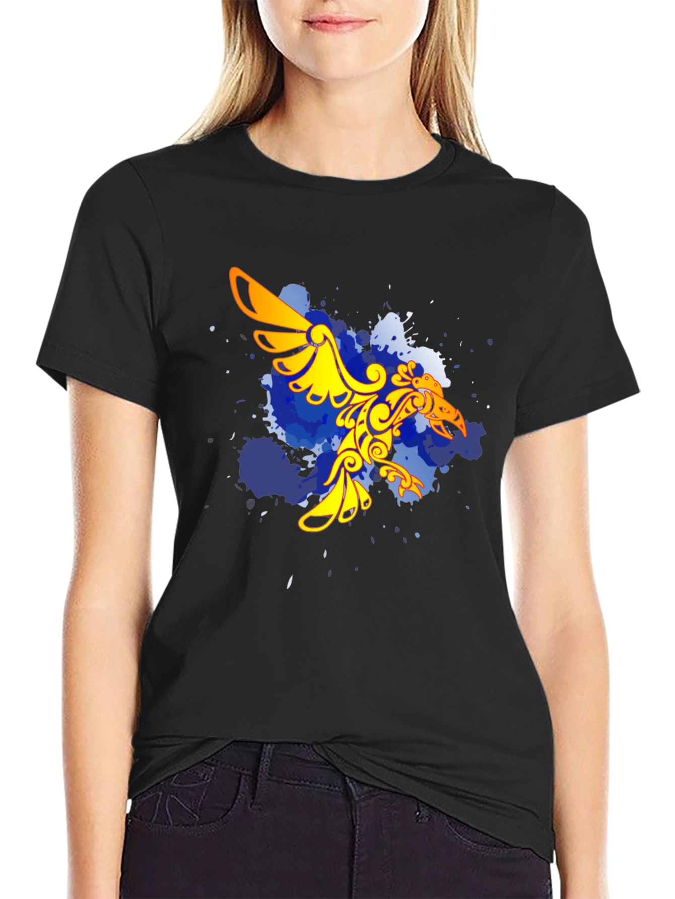 Stylish Black T-Shirt with Unique Bird Design