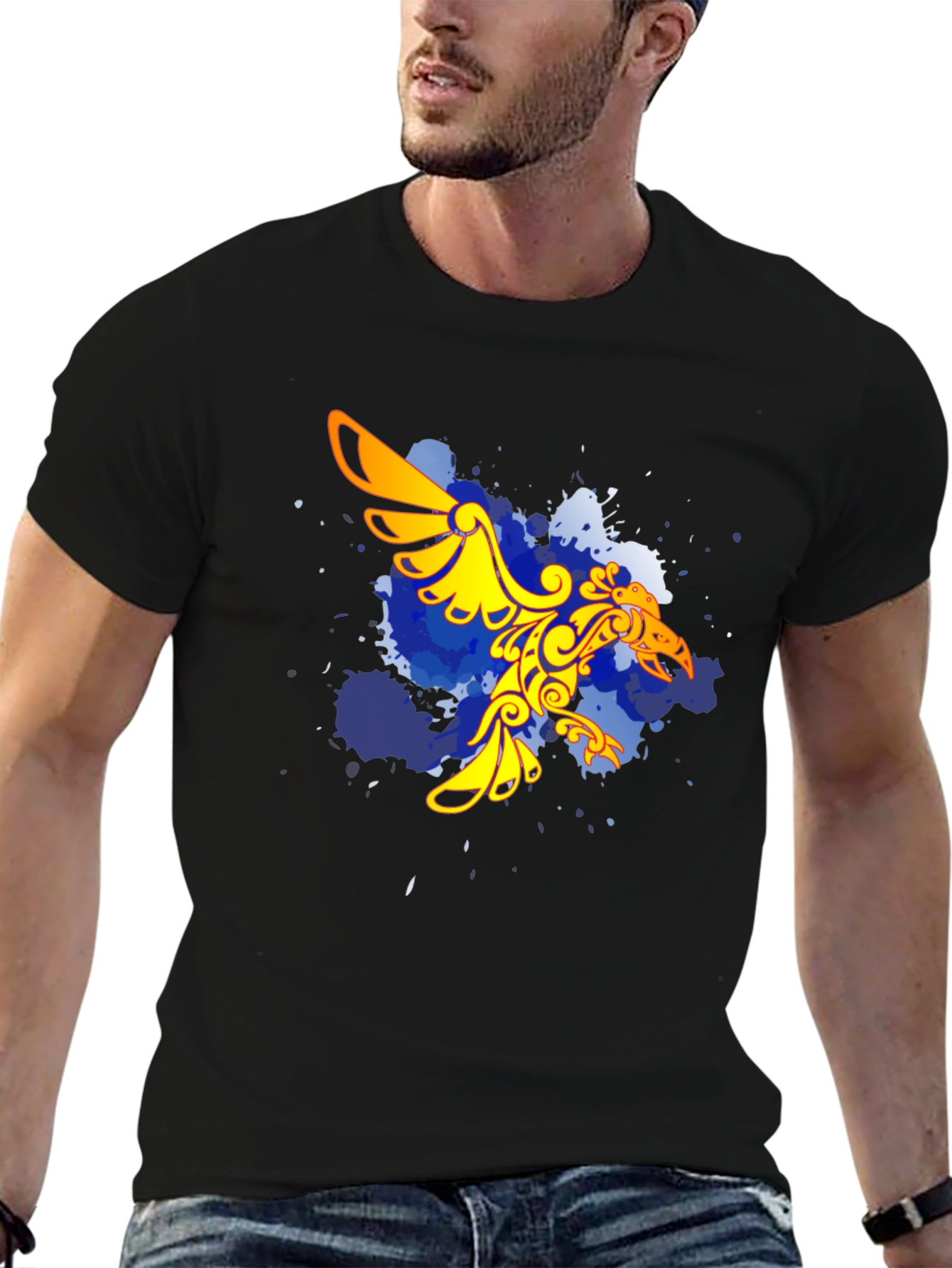 Stylish Black T-Shirt with Unique Bird Design