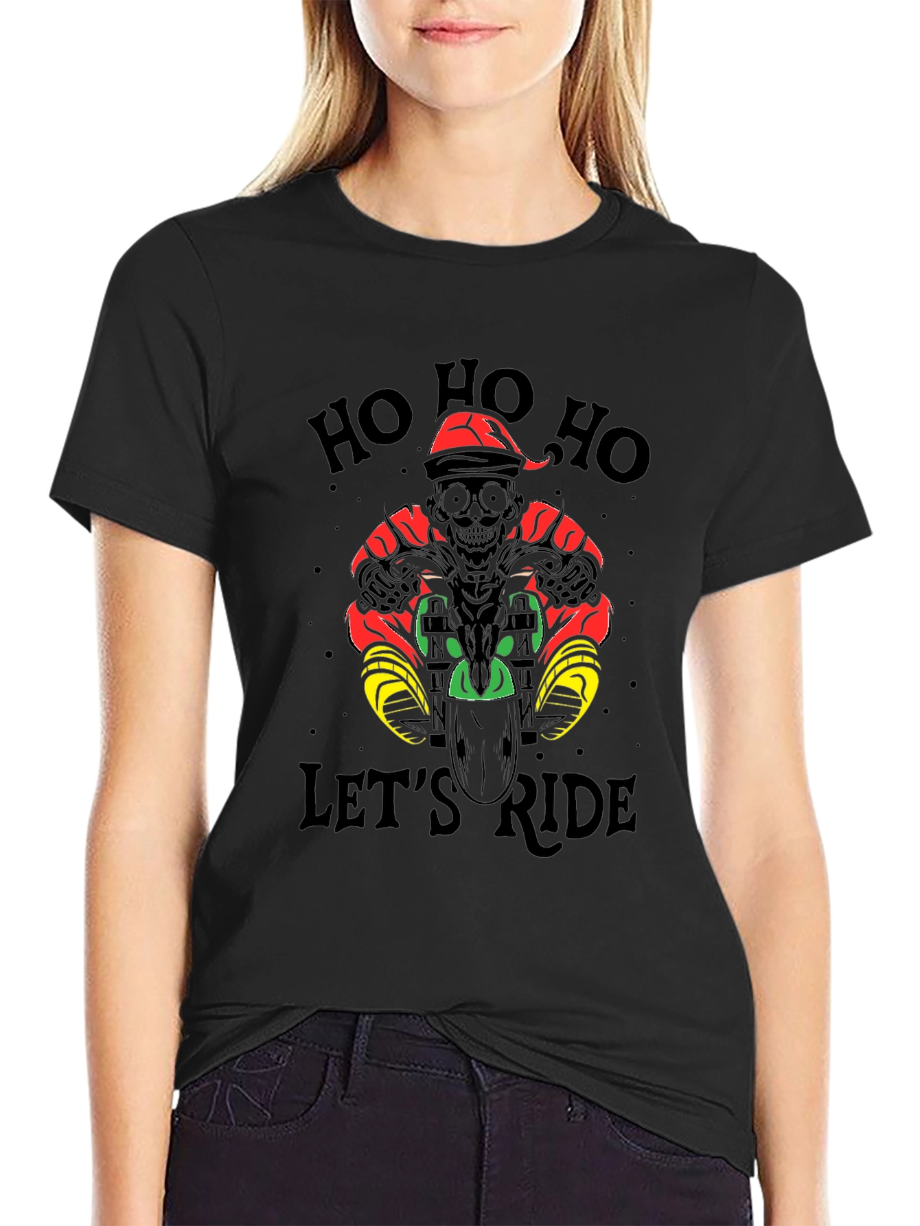 Ho Ho Ho Lets Ride Black T-Shirt