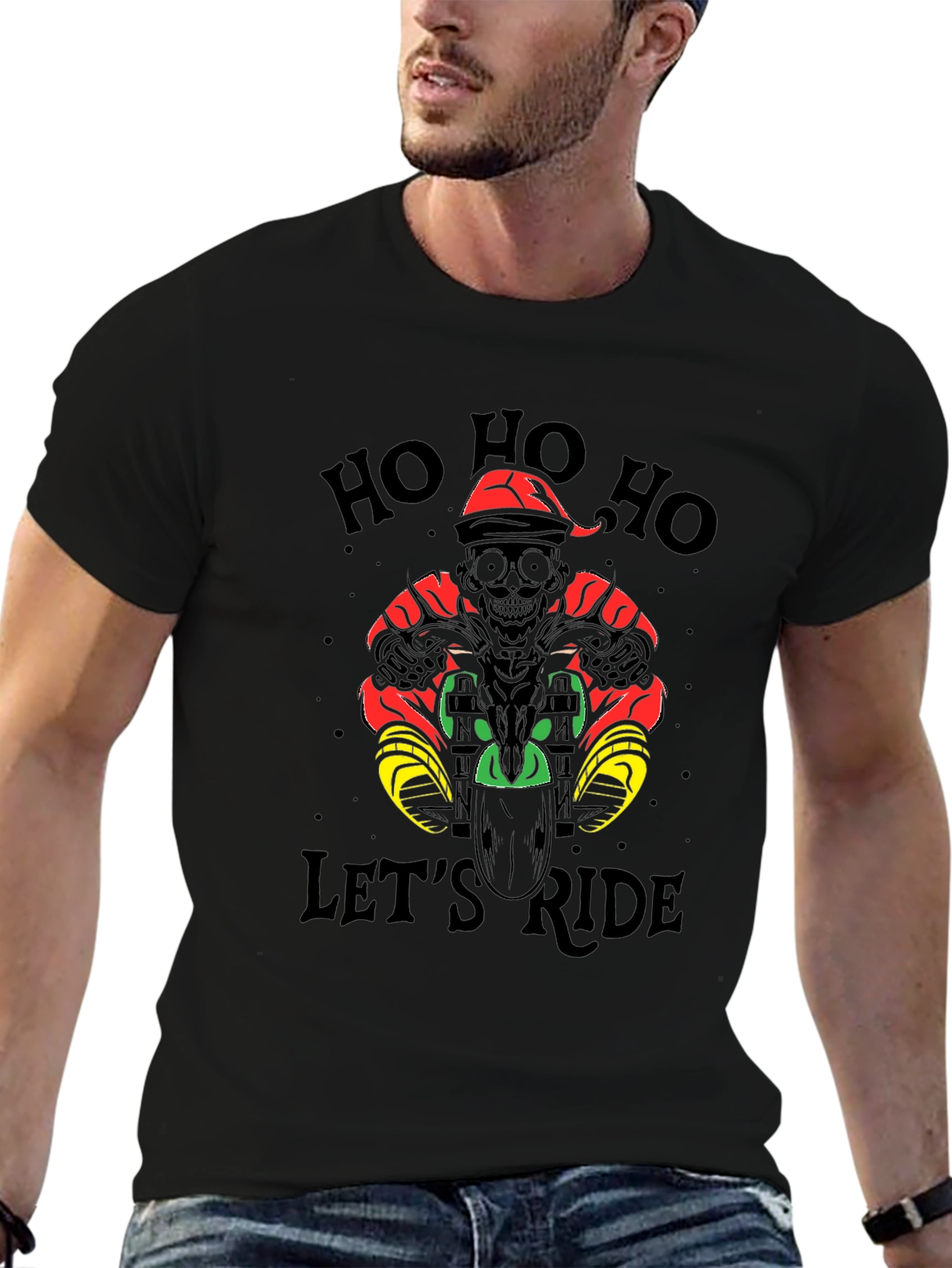 Ho Ho Ho Lets Ride Black T-Shirt