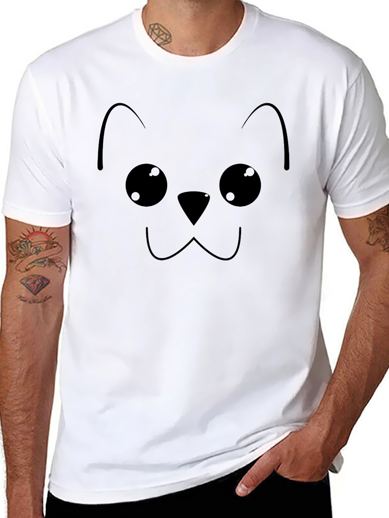 Cute Cat Face Graphic Tee - Black T-Shirt