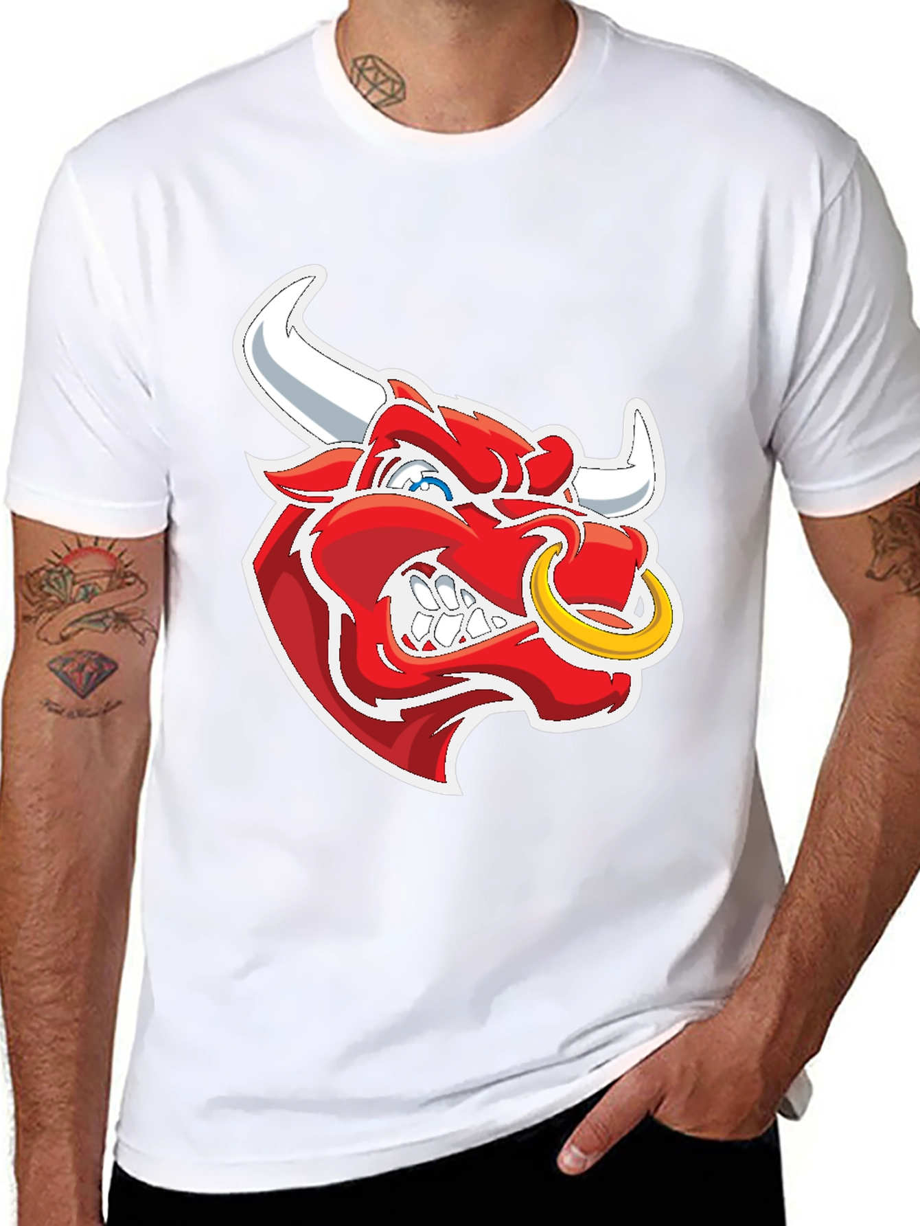 Black T-Shirt with Bull Graphic
