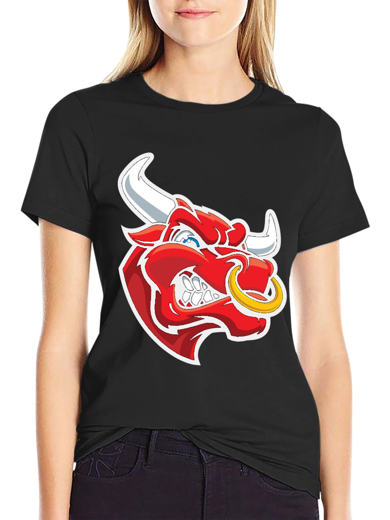 Black T-Shirt with Bull Graphic