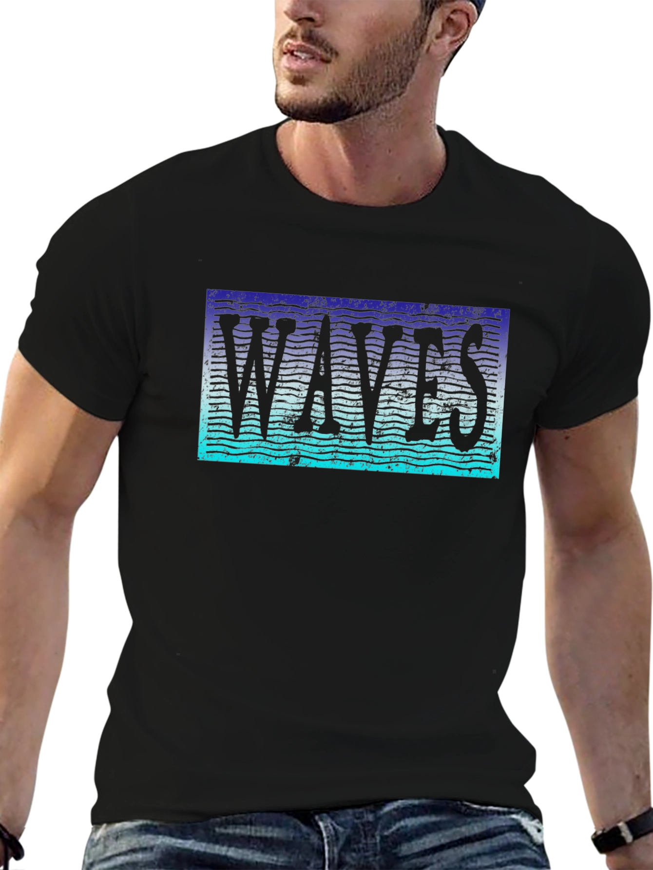 Waves Graphic T-Shirt - Trendy Black Tee