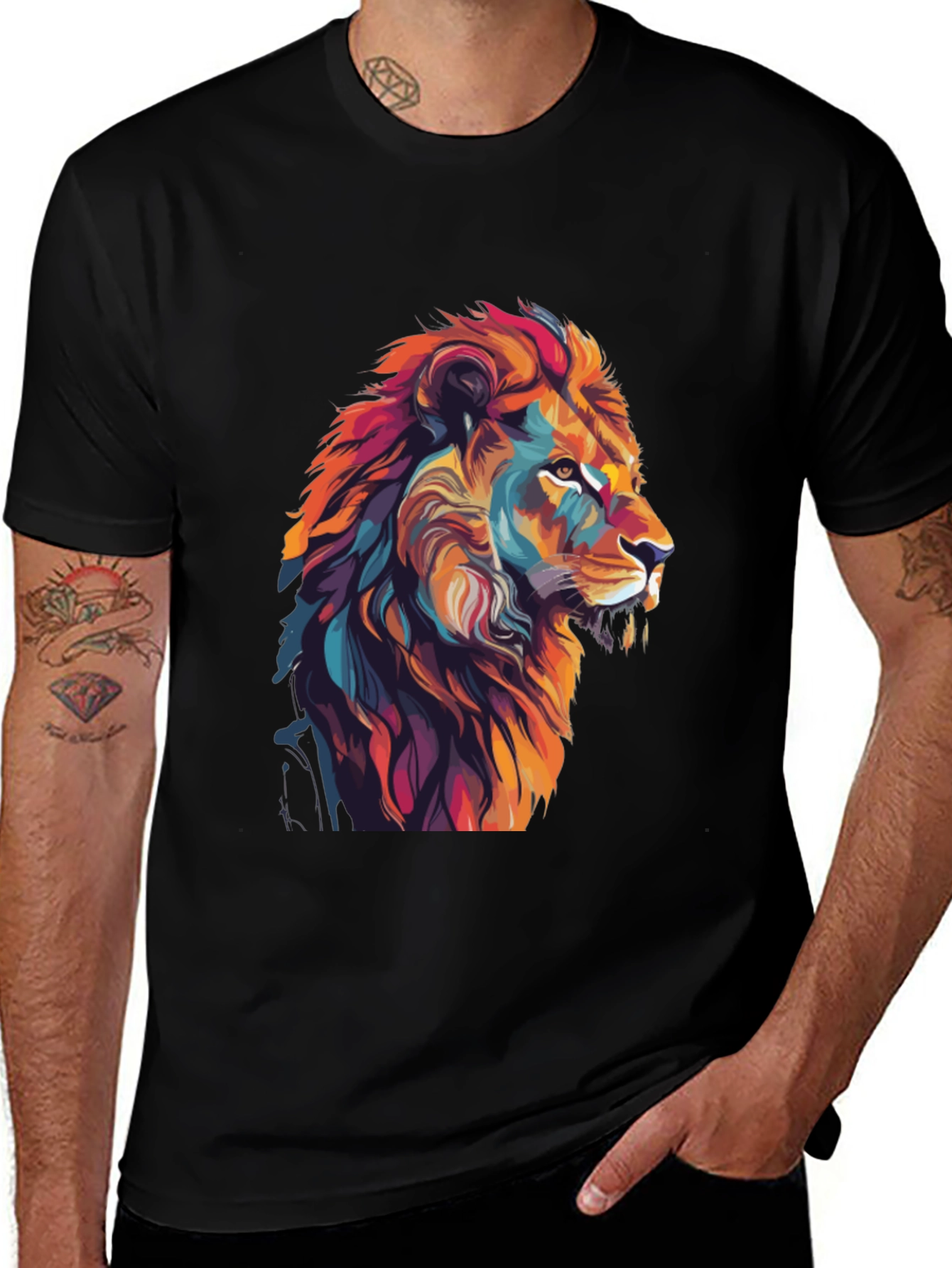 Vibrant Lion Graphic Black T-Shirt