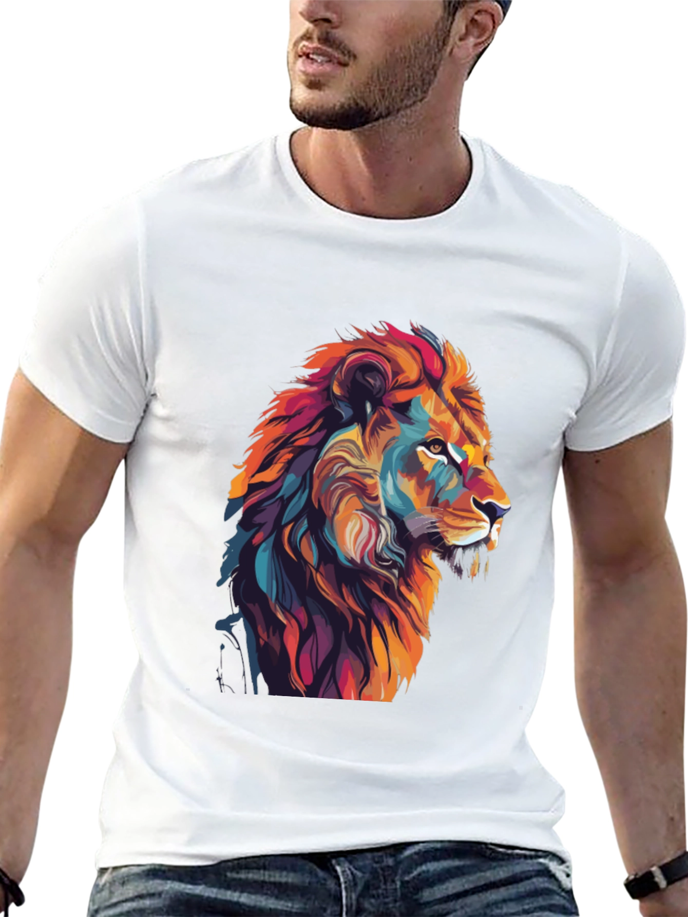 Vibrant Lion Graphic Black T-Shirt