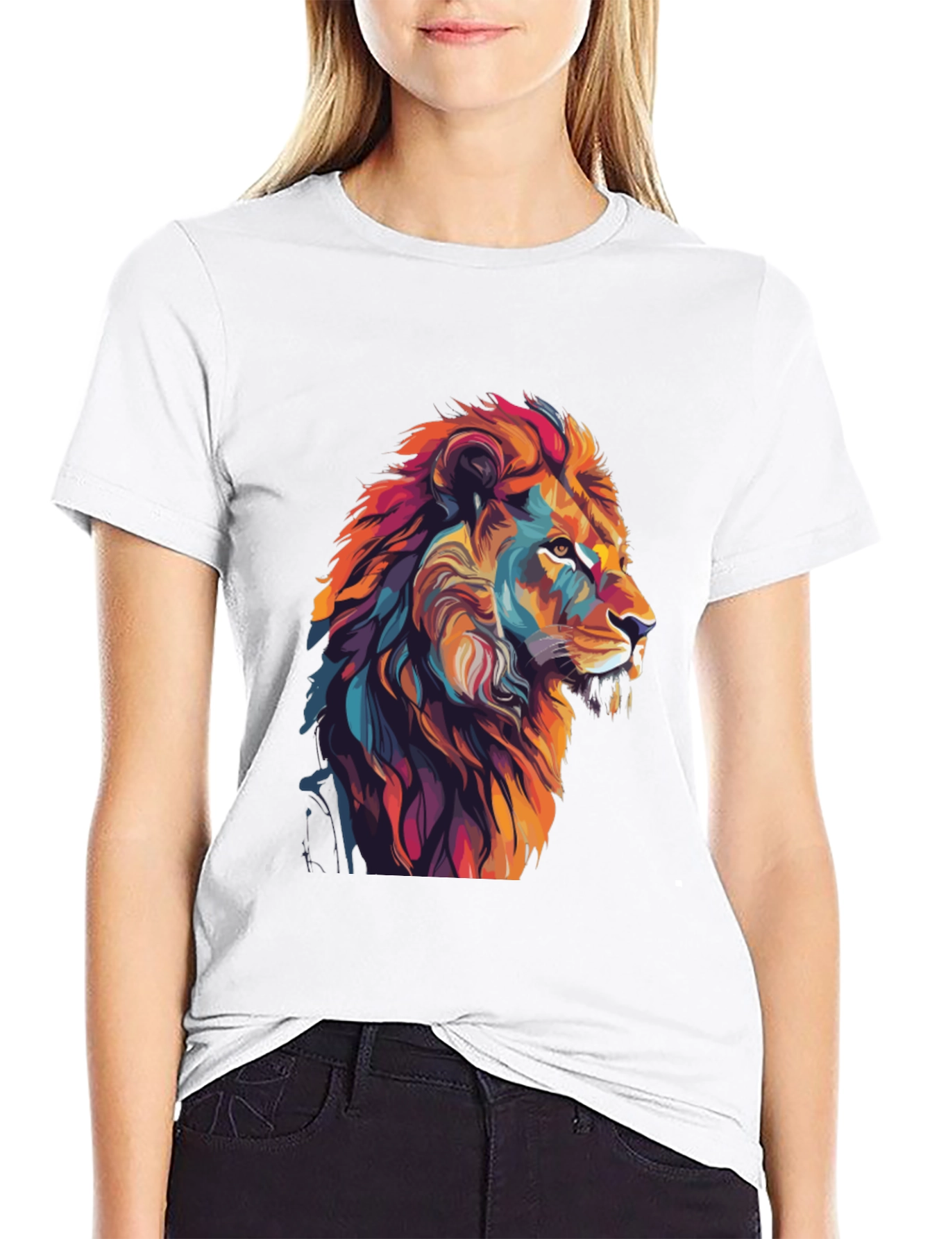 Vibrant Lion Graphic Black T-Shirt