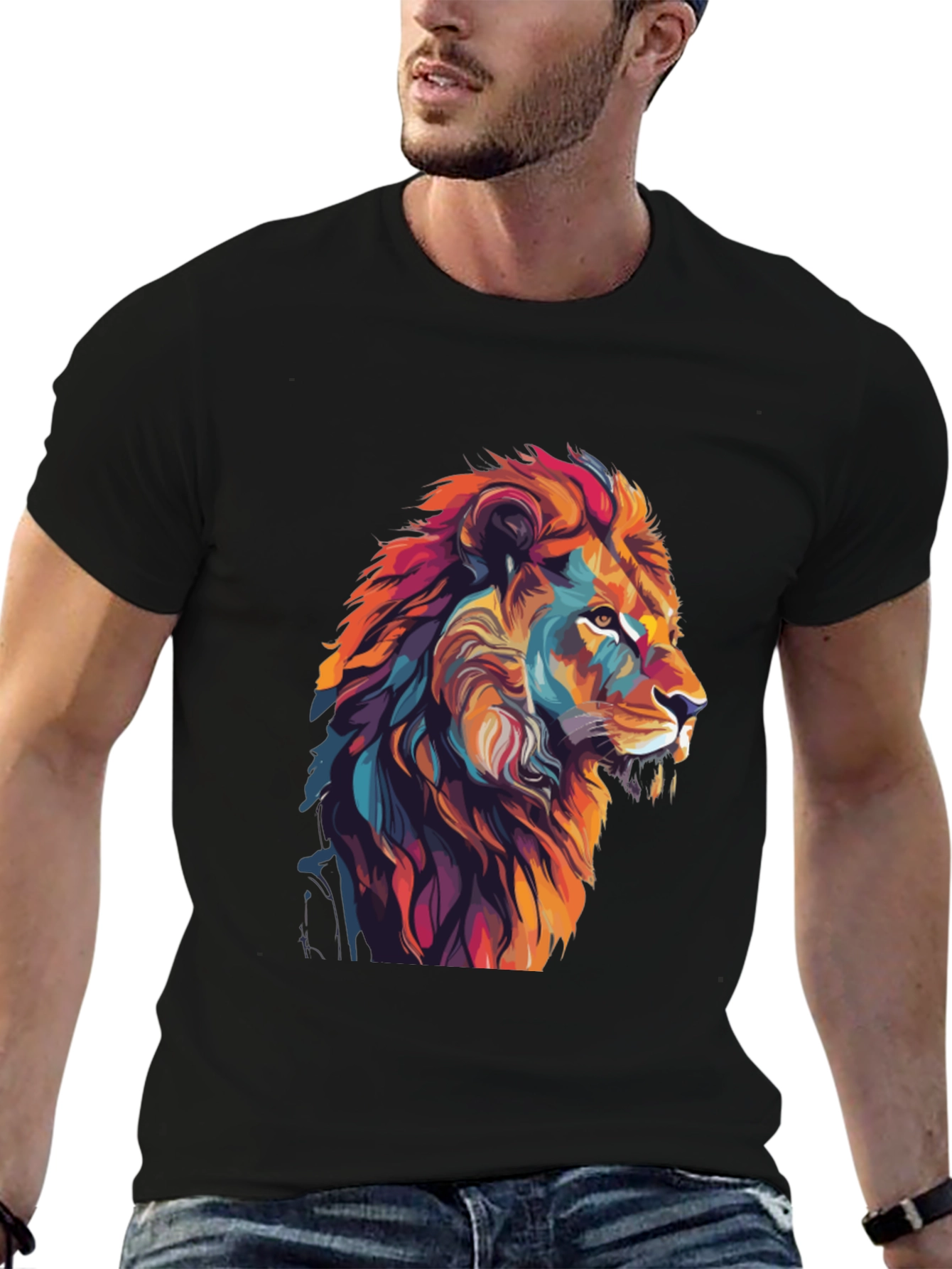 Vibrant Lion Graphic Black T-Shirt