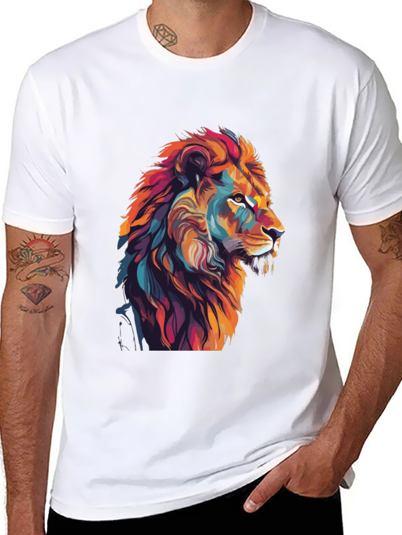Vibrant Lion Graphic Black T-Shirt