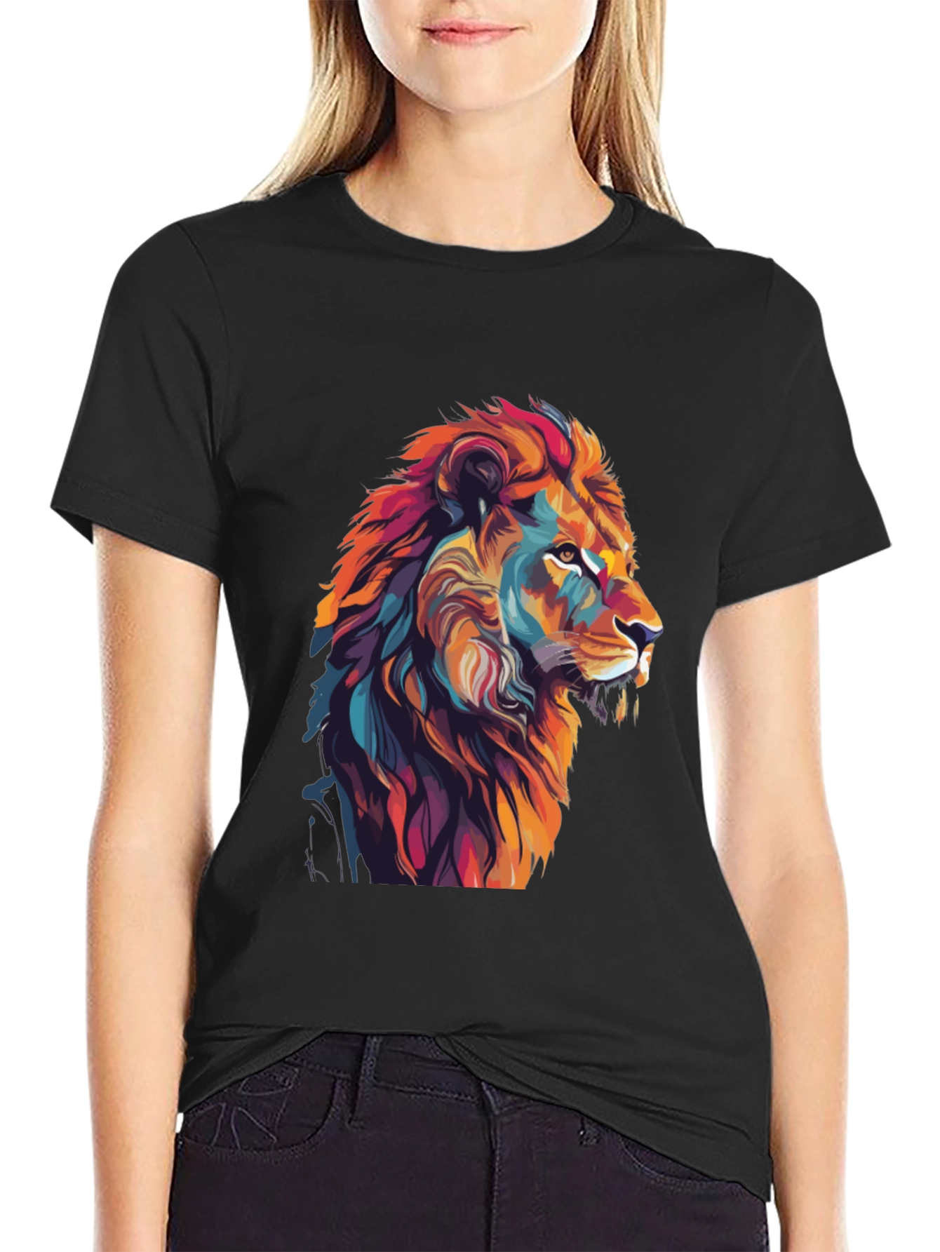 Vibrant Lion Graphic Black T-Shirt
