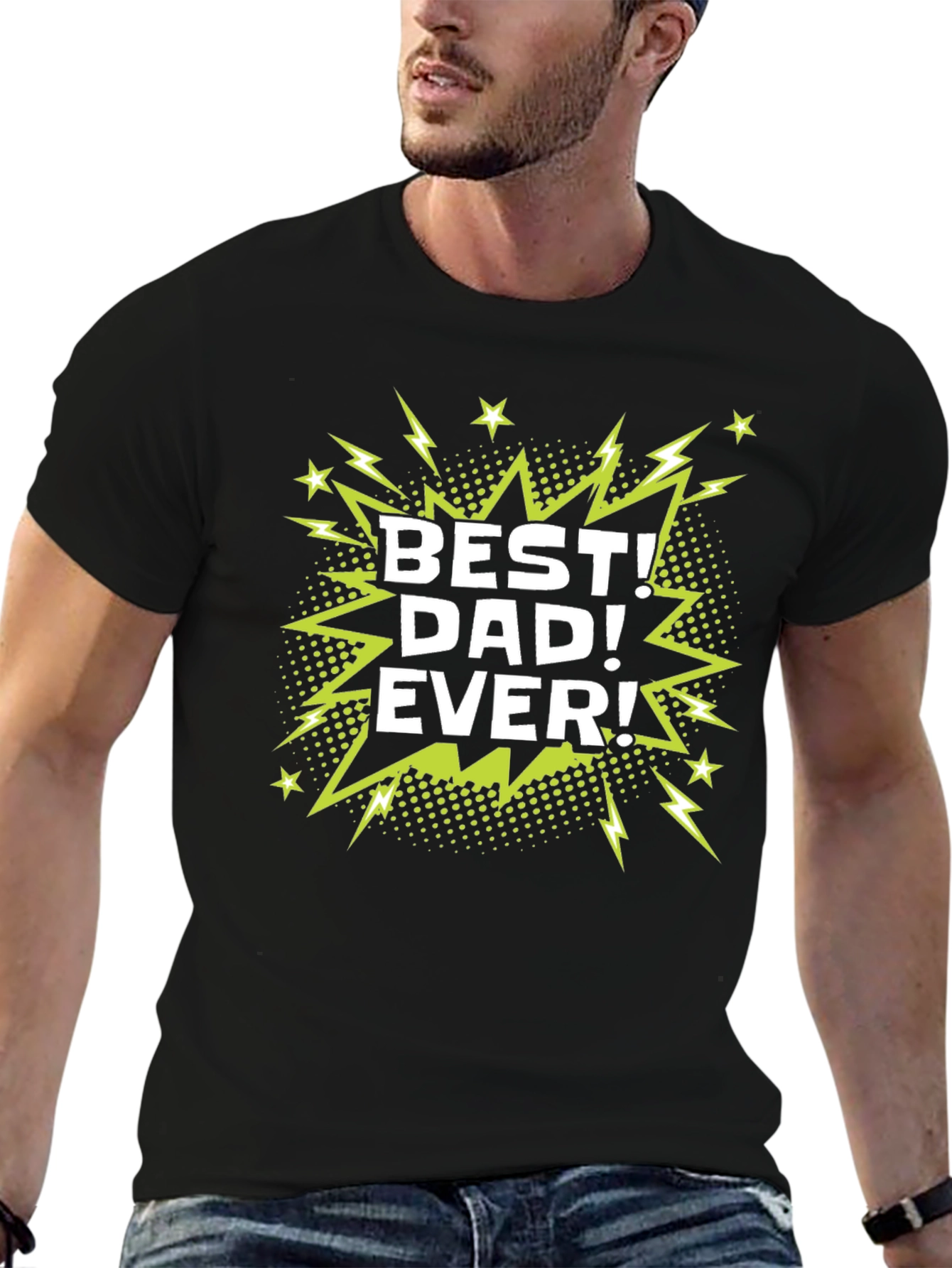 Best Dad Ever Graphic Print Black T-Shirt