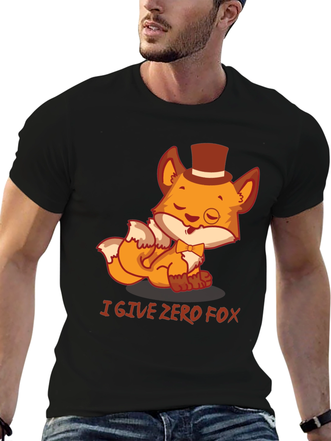 I Give Zero Fox Mens Black Graphic T-Shirt