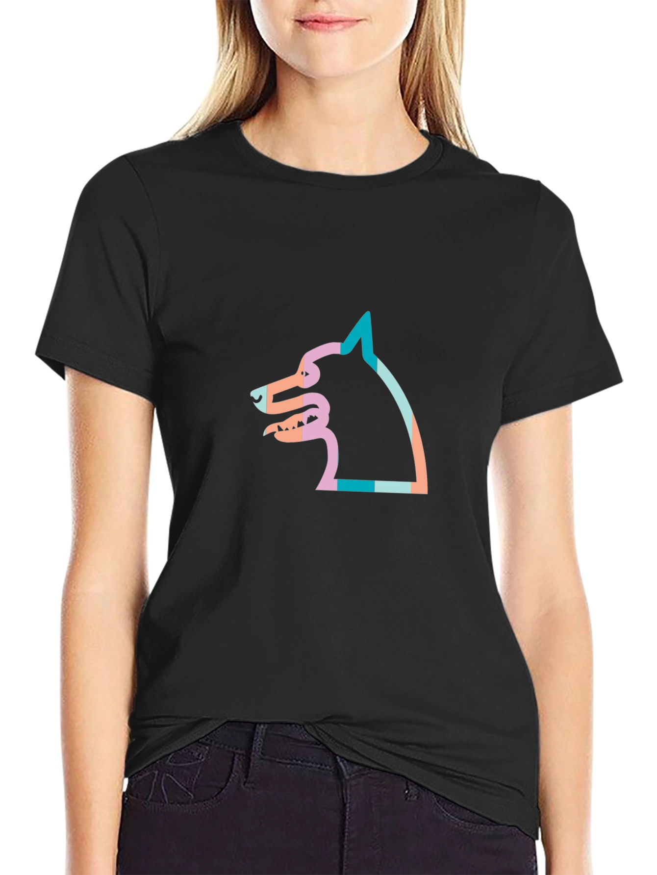 Modern Graphic Tee - Striped Dog Silhouette