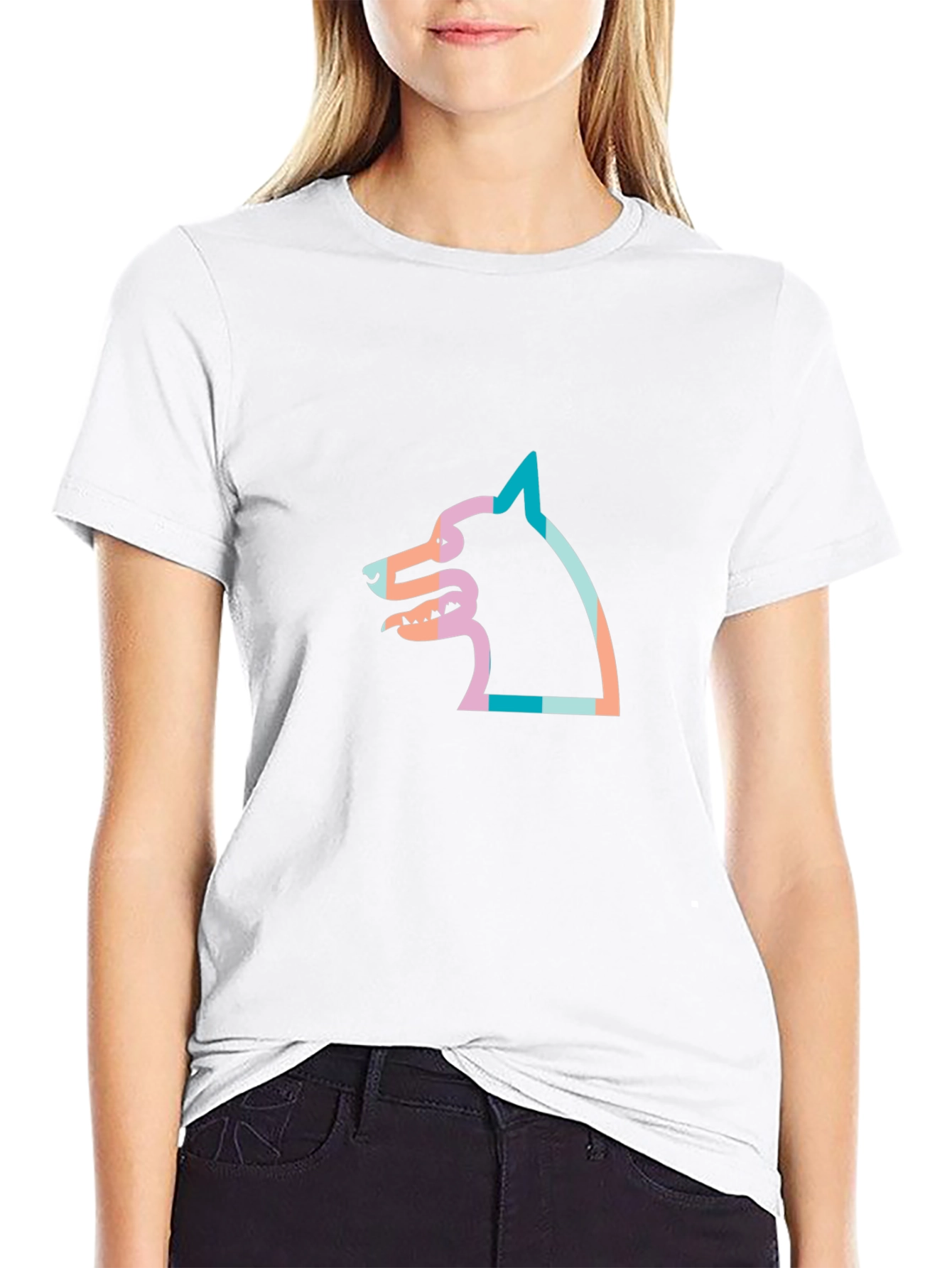 Modern Graphic Tee - Striped Dog Silhouette