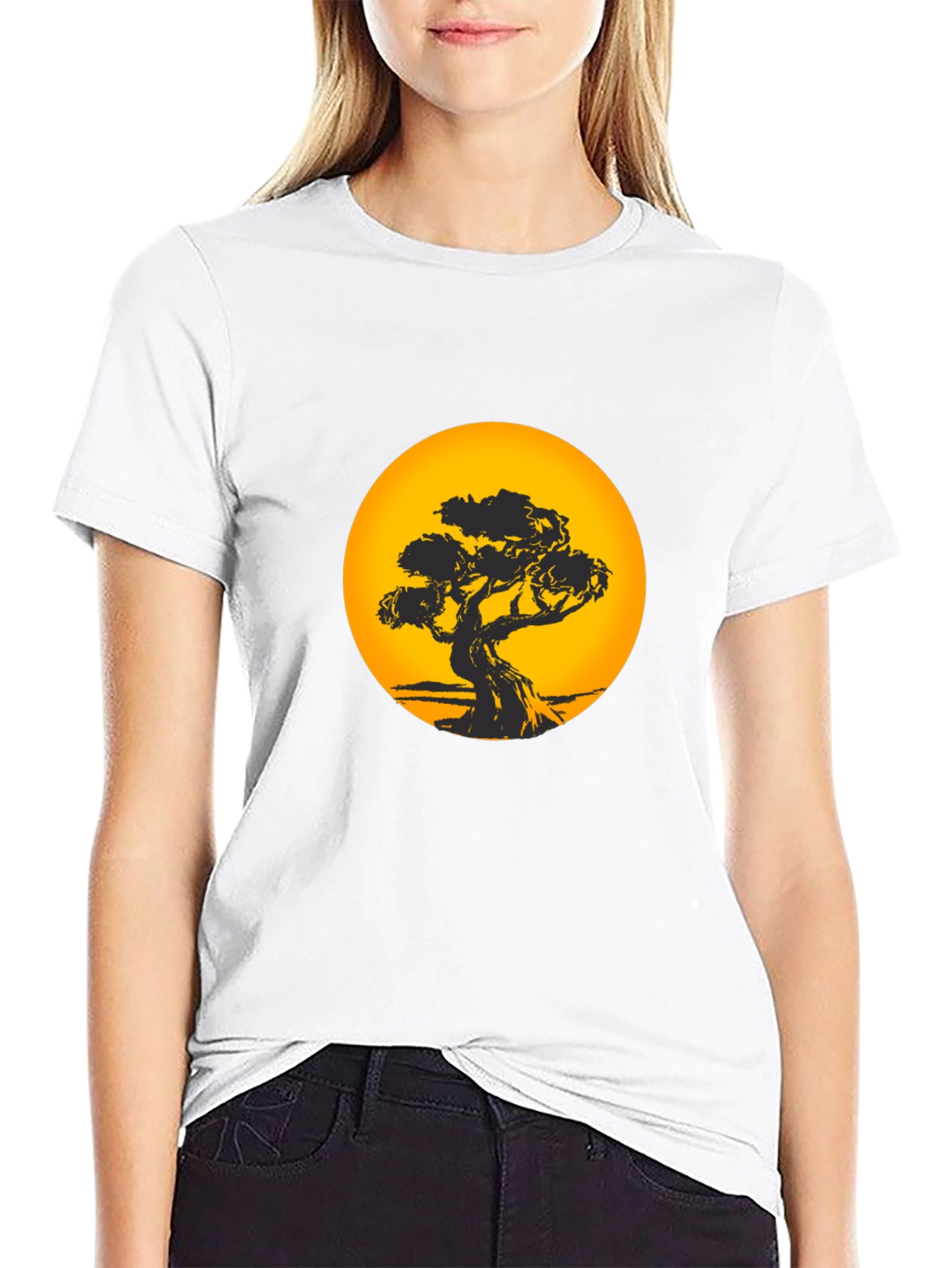 Bonsai Tree Sunset Black T-Shirt